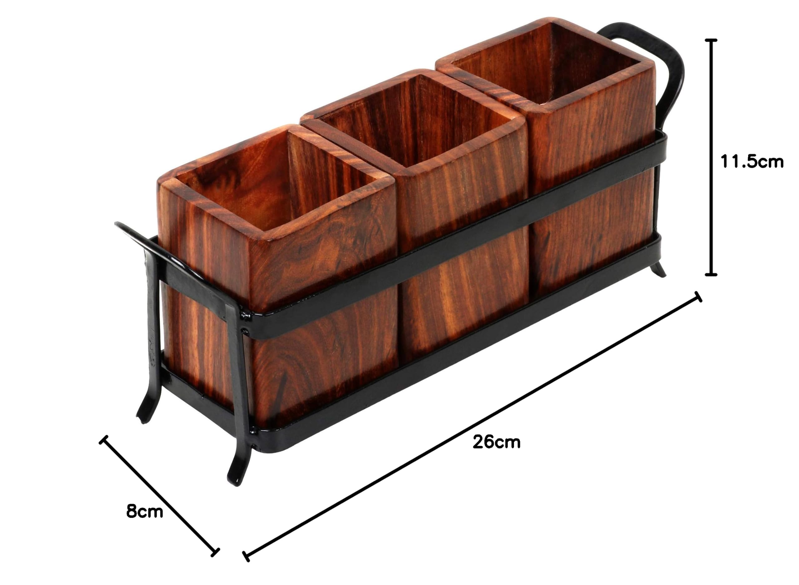 Wooden and Wrought Iron Table Organizer - 3-Tier Multipurpose Stand for Dining Table | Rustic Home Decor for Kitchen, Living Room & Office Organization