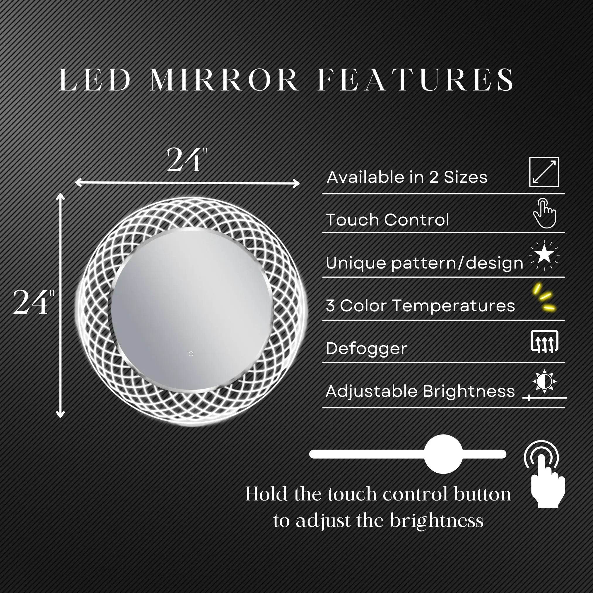 Liza Round LED Vanity Mirror with Dimmer & Defogger - 2 Sizes (12