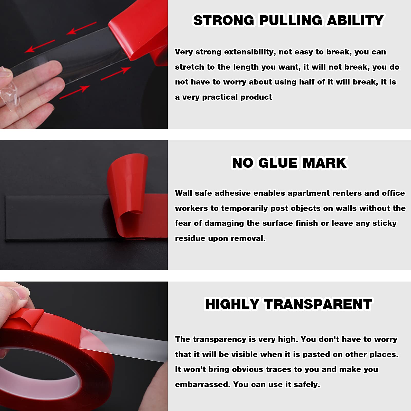 MYFAMIREA Heavy Duty Double Sided Mounting Tape - 0.2 Inch Thick Acrylic Adhesive Foam Tape for Walls, Pictures, Posters & Automotive Use (33Ft x 3 Rolls) - Perfect for Home Decor, Office Organization & Outdoor Projects