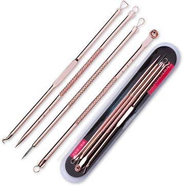 4-Piece Rose Gold Acne Blackhead Remover Kit - Double Head Pimple Extractor Tool for Face & Nose - Perfect for Skincare Routine & Blemish Removal at Home