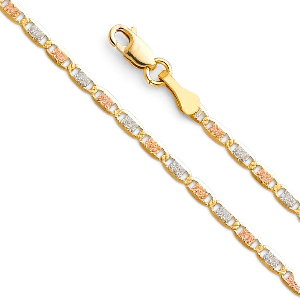 14K Gold Necklace for Women - 2.1mm Yellow Gold, White Gold & Rose Gold Chain Jewelry Gift - 16