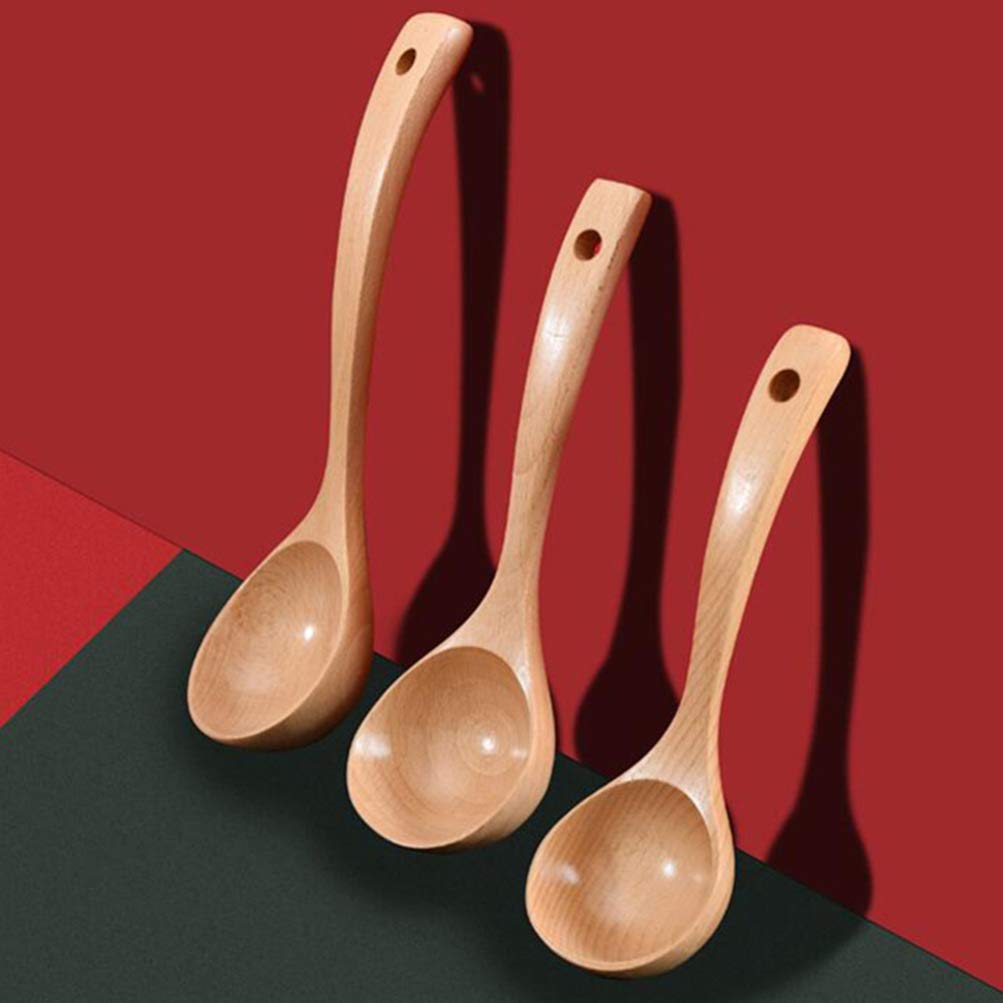 Premium Beech Wood Hot Pot Spoon - Durable Wooden Soup & Porridge Ladle for Cooking, Serving & Eating - Perfect for Hot Pot, Stews, Soups & Home Kitchen Use