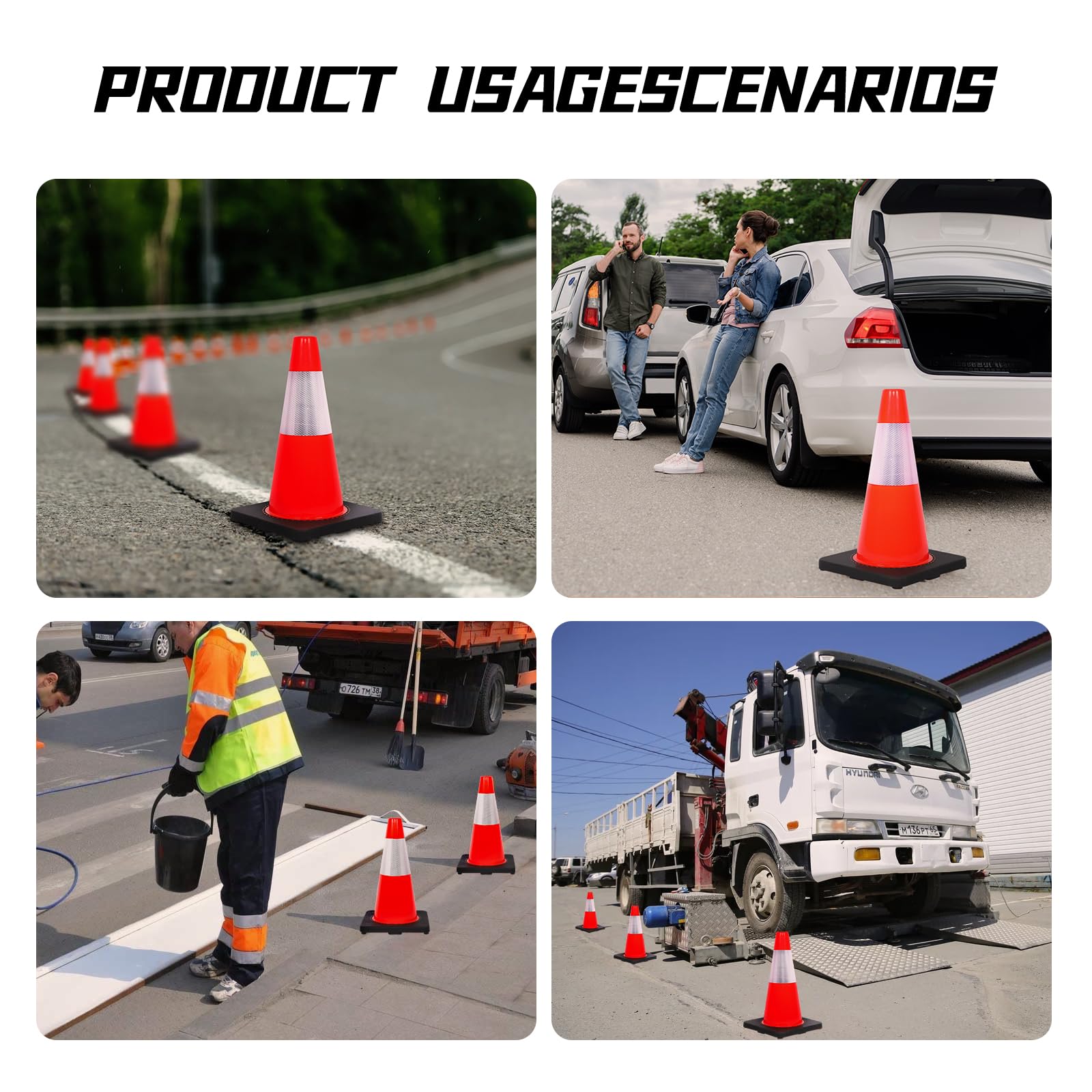 18-Inch Traffic Safety Cones with Reflective Collars - 12 Pack for Parking Lots, Road Construction & Lane Control | Durable Driving Safety Equipment for Work Zones, Events & Emergency Situations