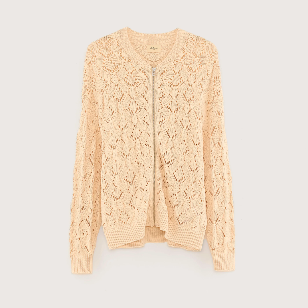 Allady Women's Ivory Zipped Cardigan Sweater - Lightweight Knit Open Front Jacket for Casual Wear, Office & Layering
