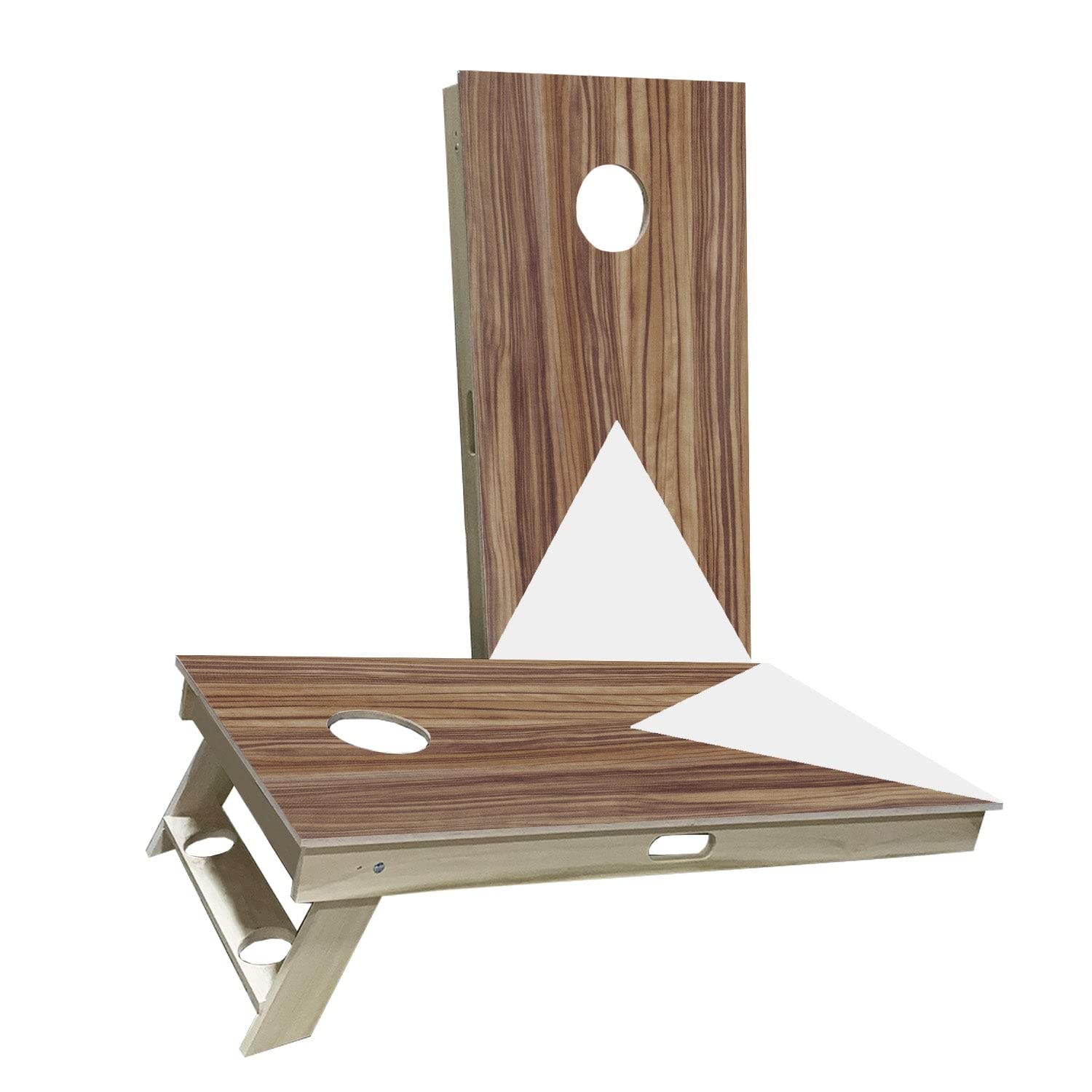 Premium Wood Grain White Triangle Cornhole Board Set - 2 Boards & 8 Bags Included - Custom Size & Accessories - Perfect for Backyard Parties, Tailgating, and Outdoor Games