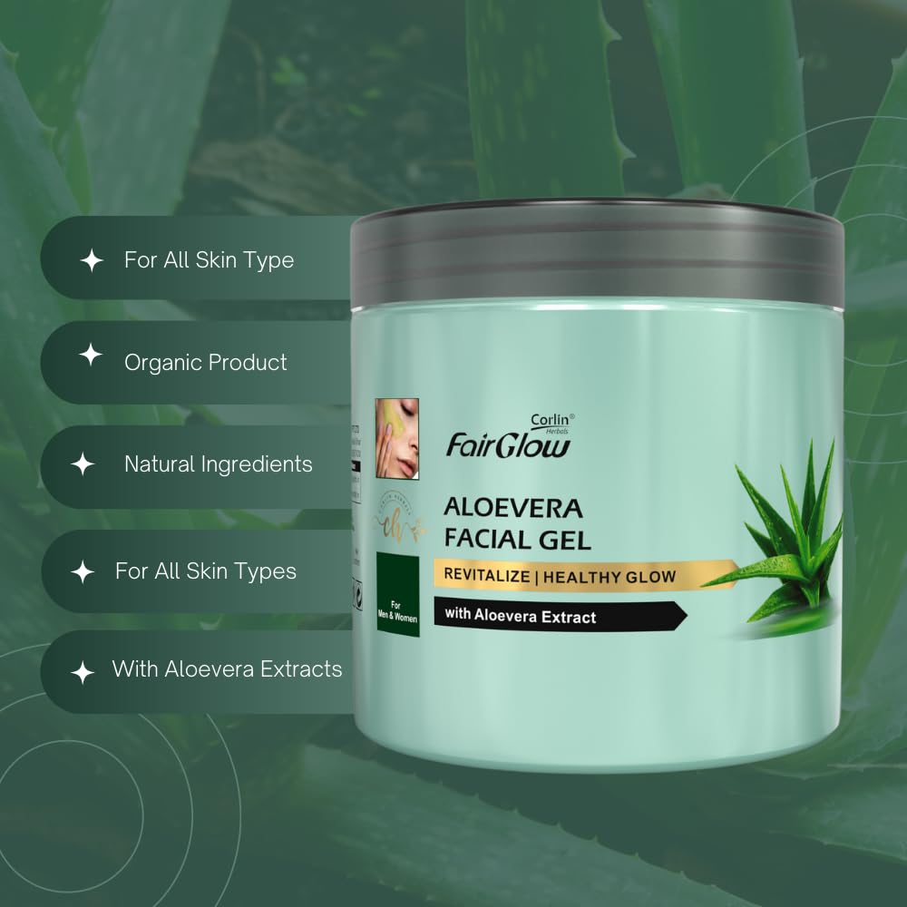 Corlin Fair Glow Aloe Vera Facial Gel 800g - Hydrating & Soothing Moisturizer for Dry, Sensitive Skin | Perfect for Daily Skincare Routine & Sunburn Relief