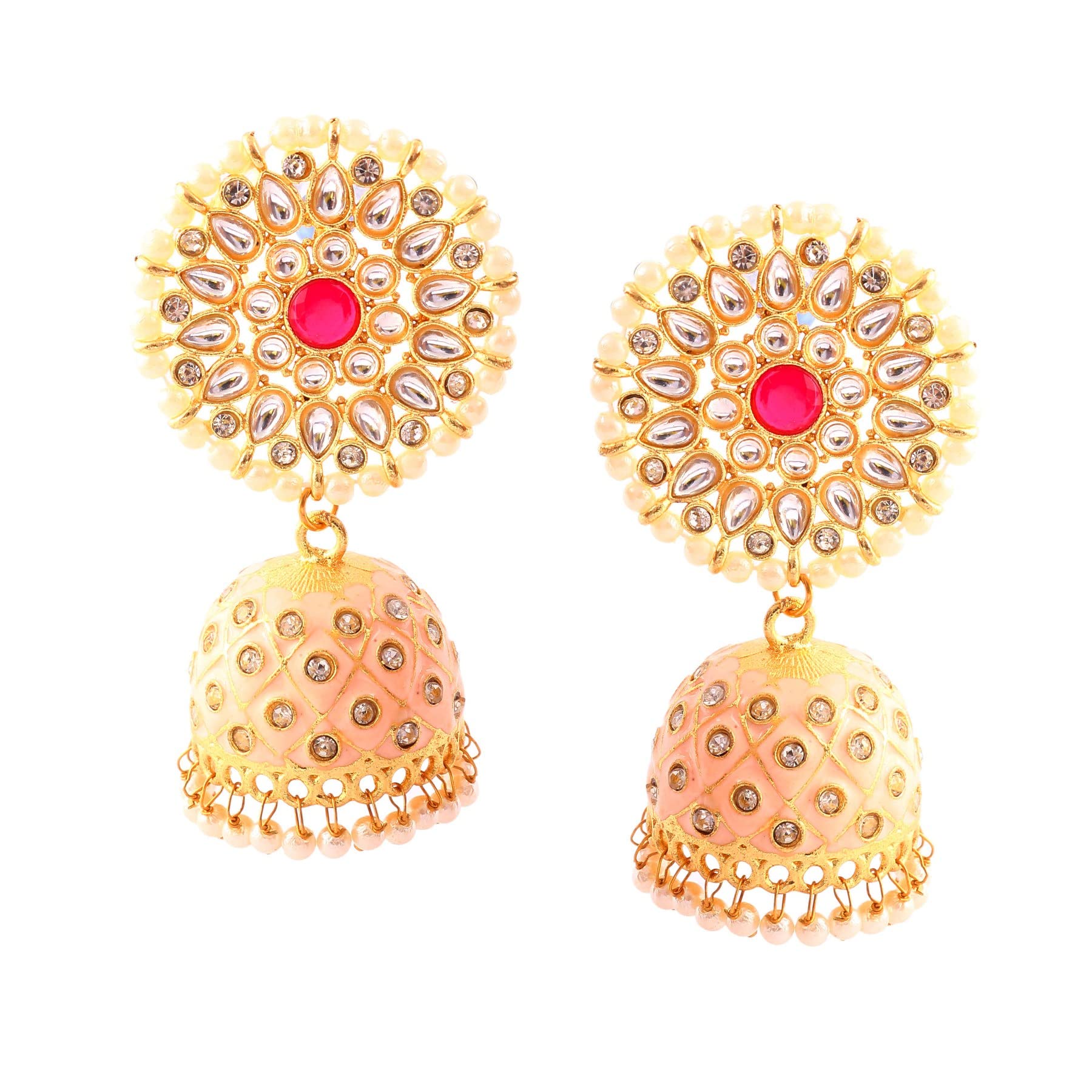 Exquisite Indian Traditional Gold Plated Pearl Polki Meenakari Jhumka Earrings for Women & Girls – Perfect for Weddings, Festivals & Ethnic Outfits