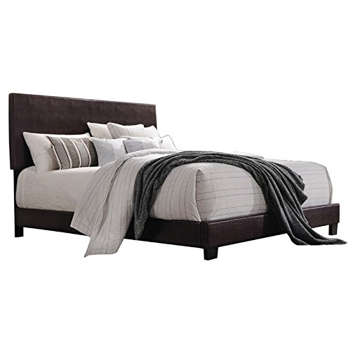 Allora Upholstered Faux Leather Queen Size Panel Bed Frame in Espresso Brown - Luxurious Bedroom Furniture for Master Suite or Guest Room