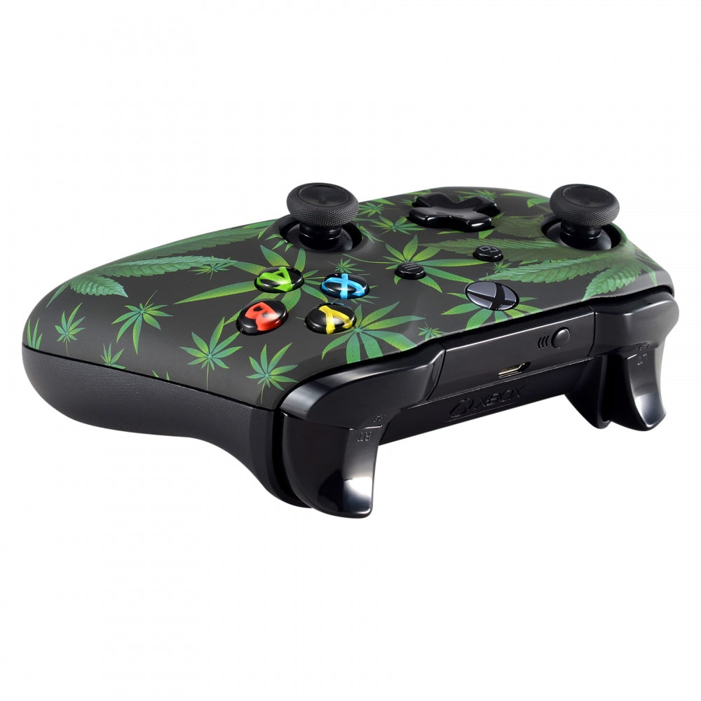 ExtremeRate Soft Touch Green Weeds Grip Front Housing Shell & Faceplate Cover Replacement Kit for Xbox One S/X Controller - Enhanced Comfort for Gaming & Long Play Sessions