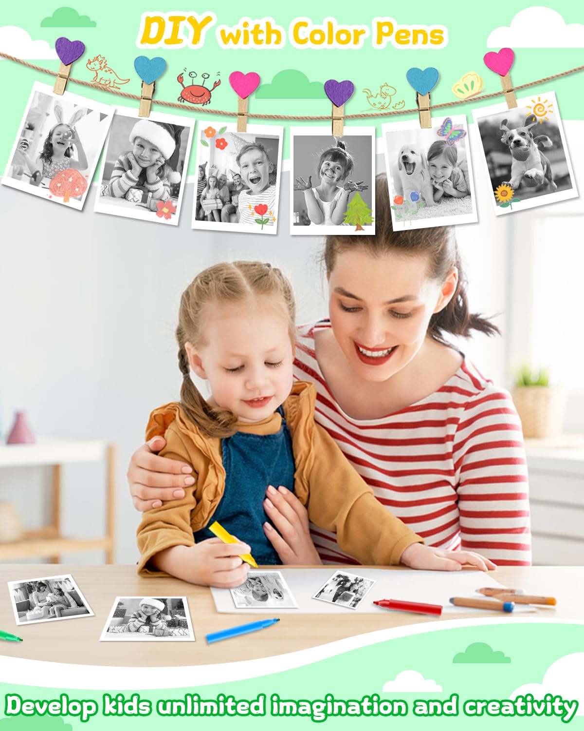 20MP Kids Instant Print Camera with 1080P Video - Ink-Free Dinosaur Toy Camera for Ages 3-10 - Perfect Christmas & Birthday Gift for Toddlers (Green) - Capture Childhood Memories at Parties & Family Events