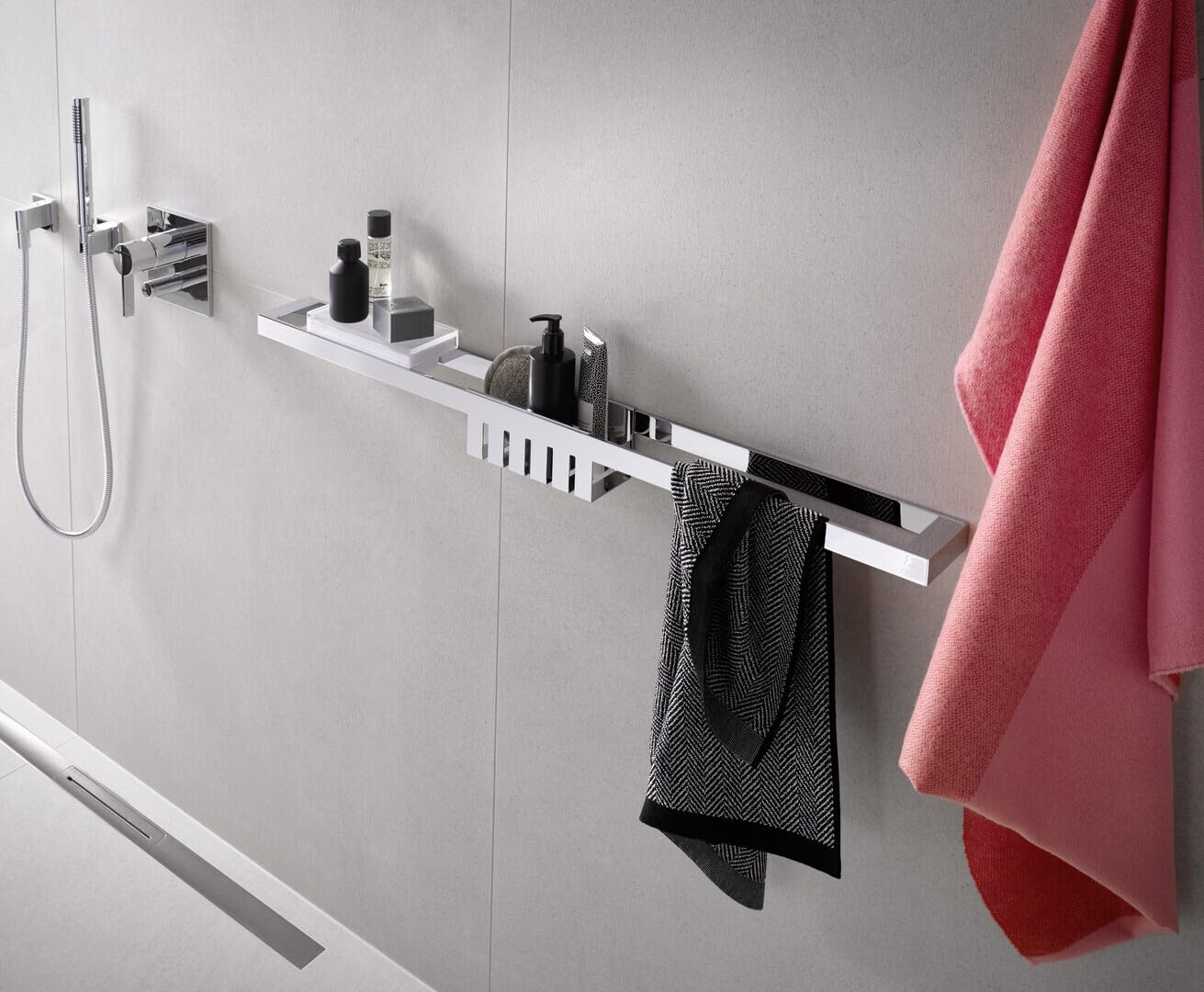 Chrome Shower Basket for Railing - No Drilling Required, 39mm Deep Bathroom Organizer - Perfect for Small Bathrooms & Space-Saving Storage