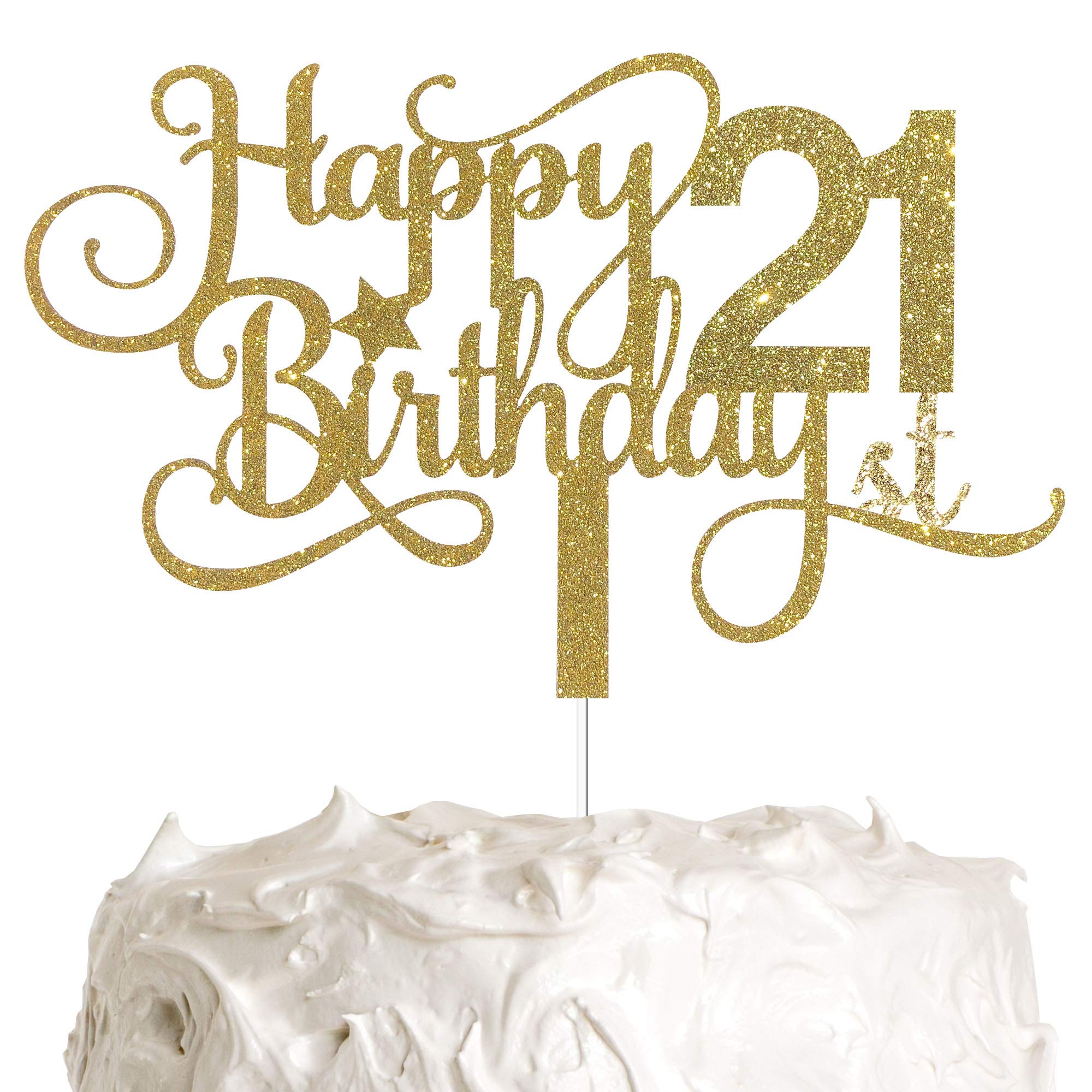 ALPHA K GG 21st Birthday Cake Topper - Gold Glitter Happy 21st Birthday Decorations for Cake - Perfect for 21st Birthday Parties, Celebrations & Milestone Events