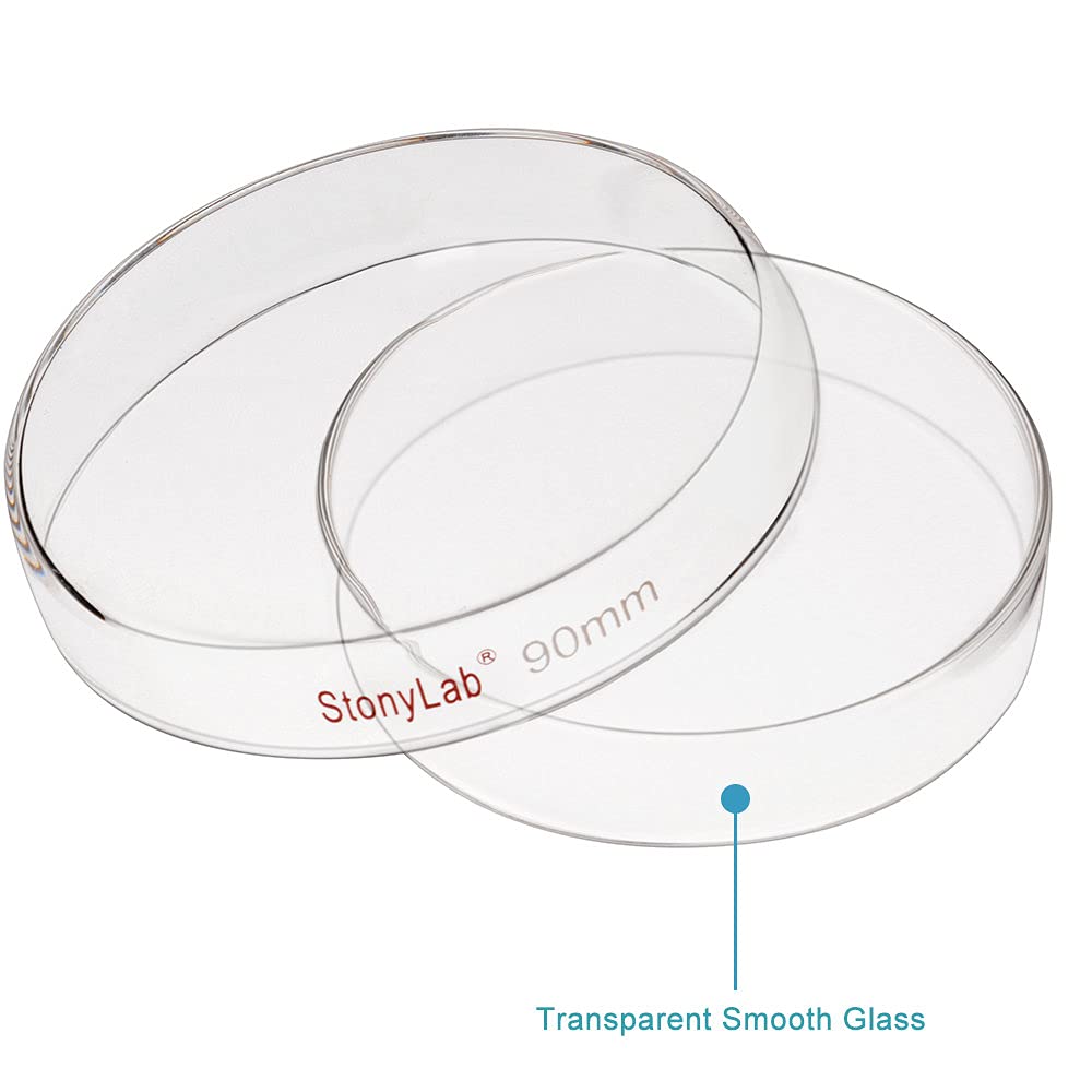Stonylab 10-Pack Glass Petri Dishes, 90x20mm Autoclavable Borosilicate Glass Culture Dishes with Clear Lids - Ideal for Laboratory Cell Culture, Microbiology Studies & Science Experiments