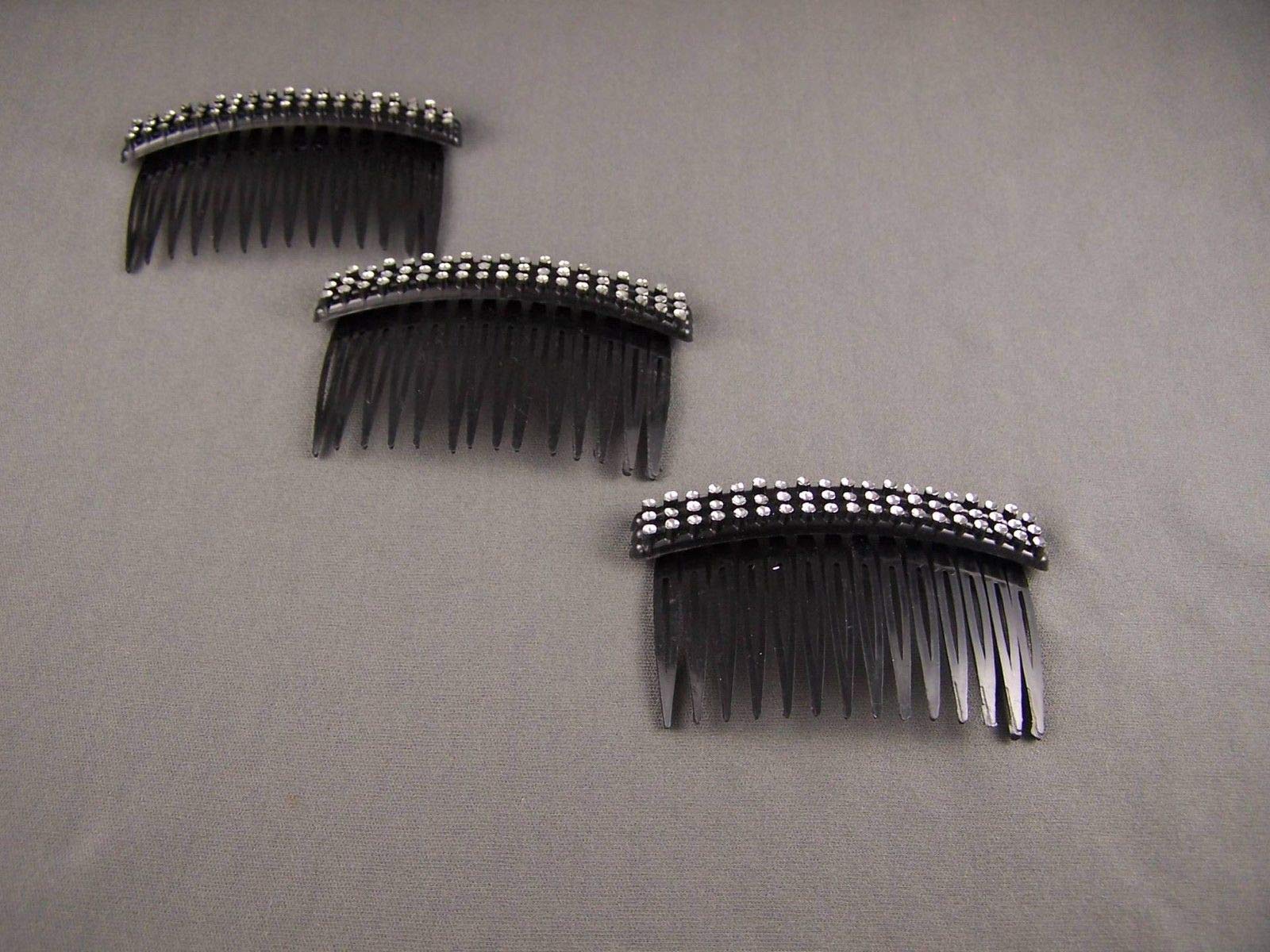 Black & Silver Hair Comb Set - 3 Plastic French Twist Side Clip Combs for Women | Hair Styling Accessories for Updos, Ponytails & Everyday Use