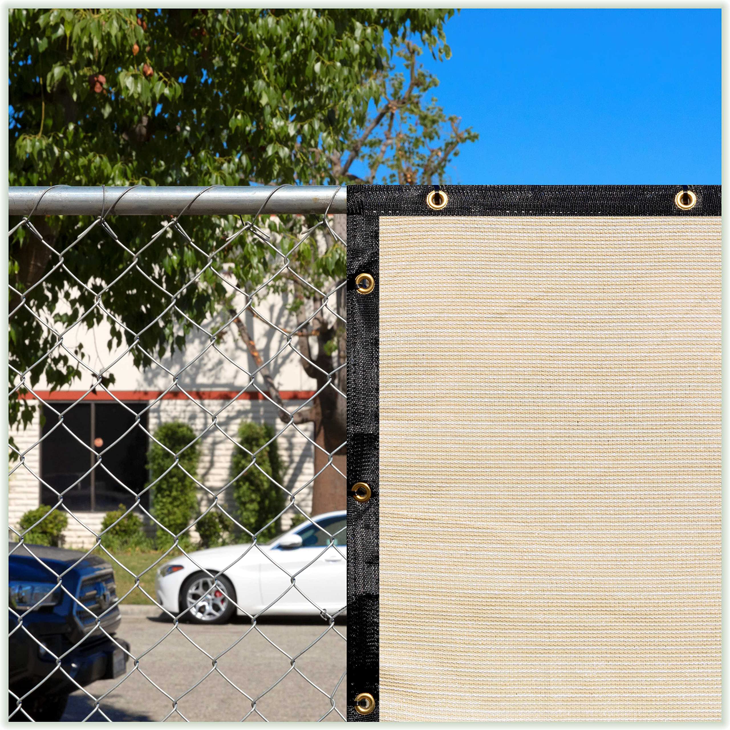 90% Sunblock Shade Cloth 8' x 17' Beige - Durable Mesh Fabric Tarp with Grommets for Dog Kennel Cover, Fence Privacy Screen, Greenhouse, Chicken Coop & Pet Playpen - Perfect for Outdoor Shade and UV Protection