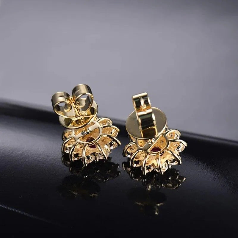 18K Yellow Gold Stud Ruby Earrings for Women - 1.64Ct Oval Natural Ruby with Diamonds, Elegant Engagement & Party Jewelry | Perfect for Weddings, Anniversaries, and Special Occasions