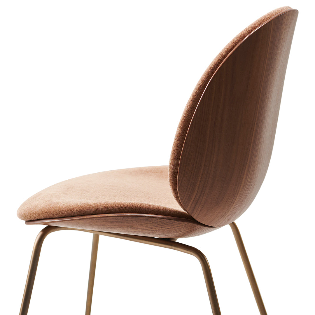 Modern Beetle Dining Chair with Front Upholstery & Conic Base - 3D Veneer Shell Design for Kitchen, Dining Room, or Office Space