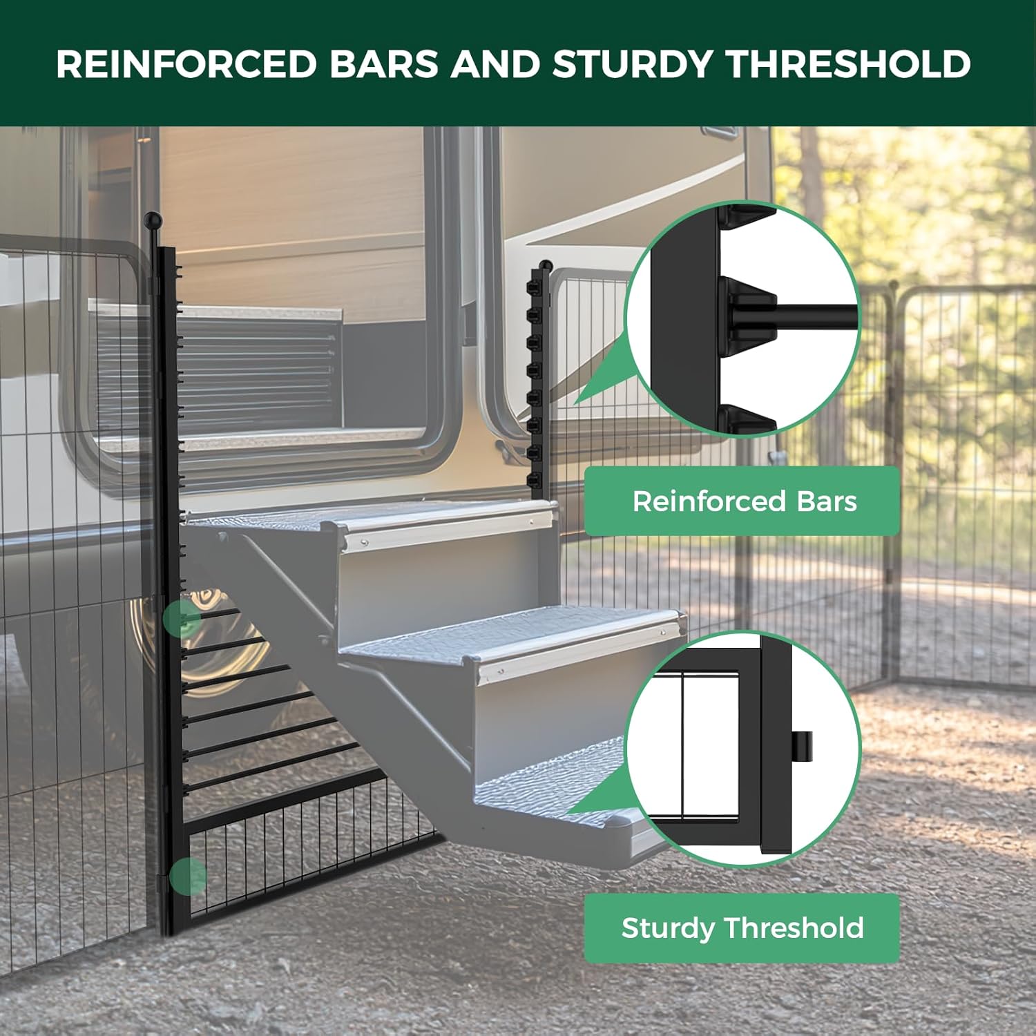 Non-Slip RV Step Grid with Dog Barrier - Heavy Duty Aluminum Stair Treads for RV Steps & Stairs | Perfect for Camping, Travel & Pet Safety