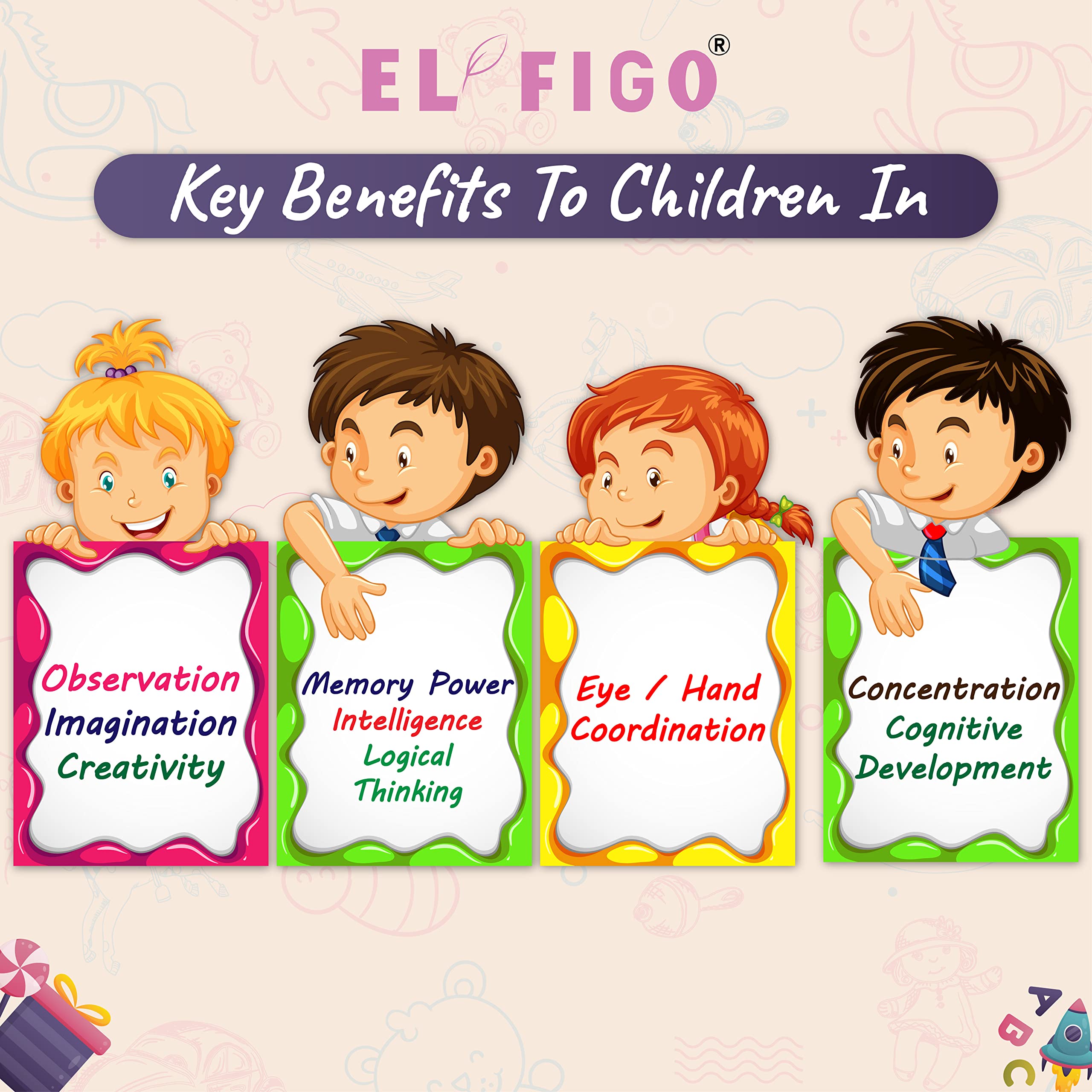 EL FIGO Wooden Puzzles for Kids - Educational Learning Toys with Shapes, Fruits, Vegetables & Body Parts - Montessori Toddler Puzzle Game for Early Childhood Development - Perfect for Homeschooling, Preschool & Kindergarten Classroom Activities