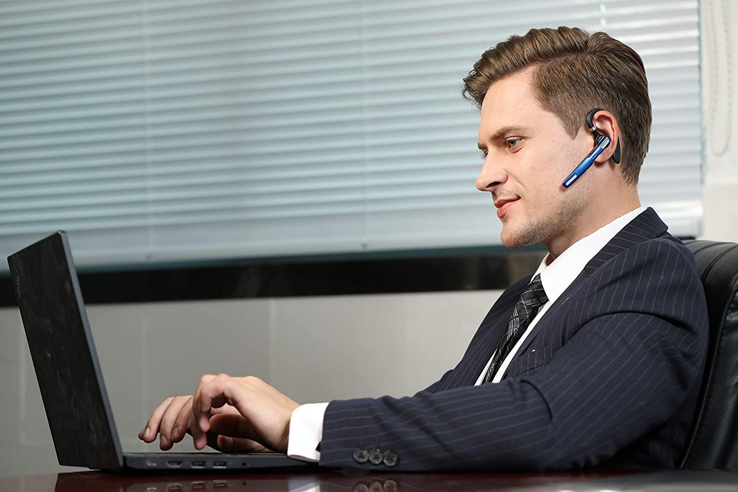 COMEXION Bluetooth Headset Wireless Earpiece V5.0 with Noise Canceling Mic - Hands-Free Stereo Earphones for iPhone & Android - Perfect for Driving, Business Meetings & Office Work