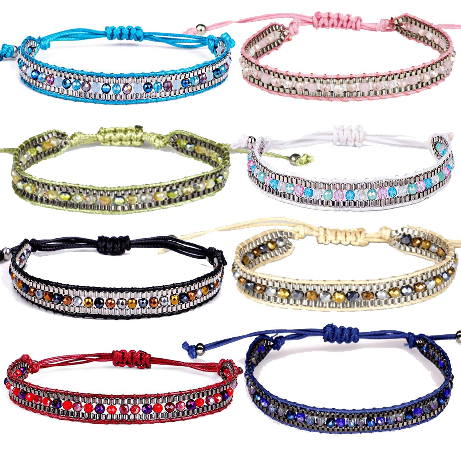 Carykon 8 Pack Boho Rope Bead Friendship Bracelets for Women & Girls - Trendy Handmade Jewelry Gift for Best Friends, Summer Festival & Beach Vacation Accessories