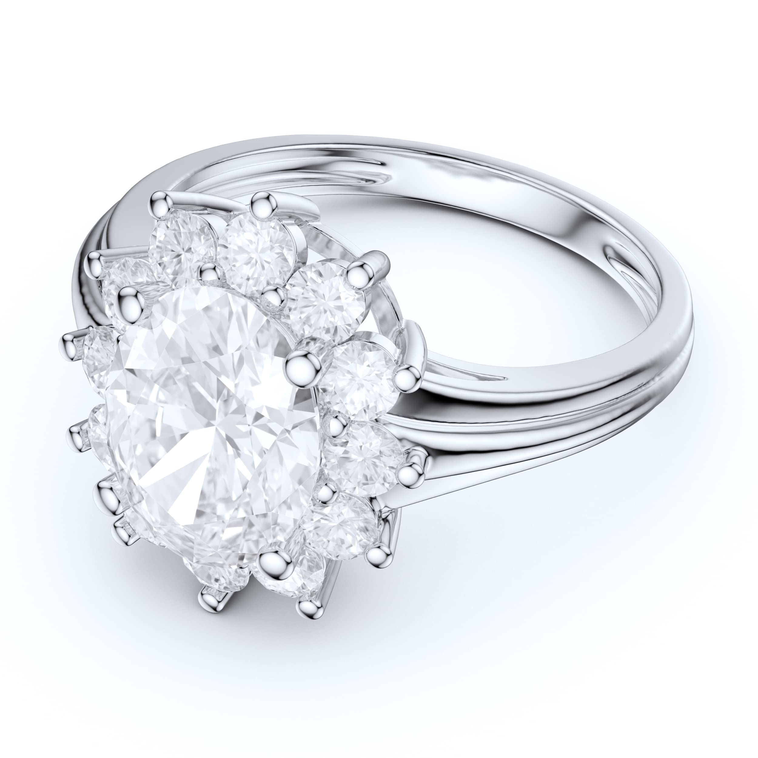 14K White Gold 7x9mm 2.0CT Oval Simulated Diamond Cluster Engagement Ring for Women - Perfect for Proposals, Anniversaries & Special Occasions