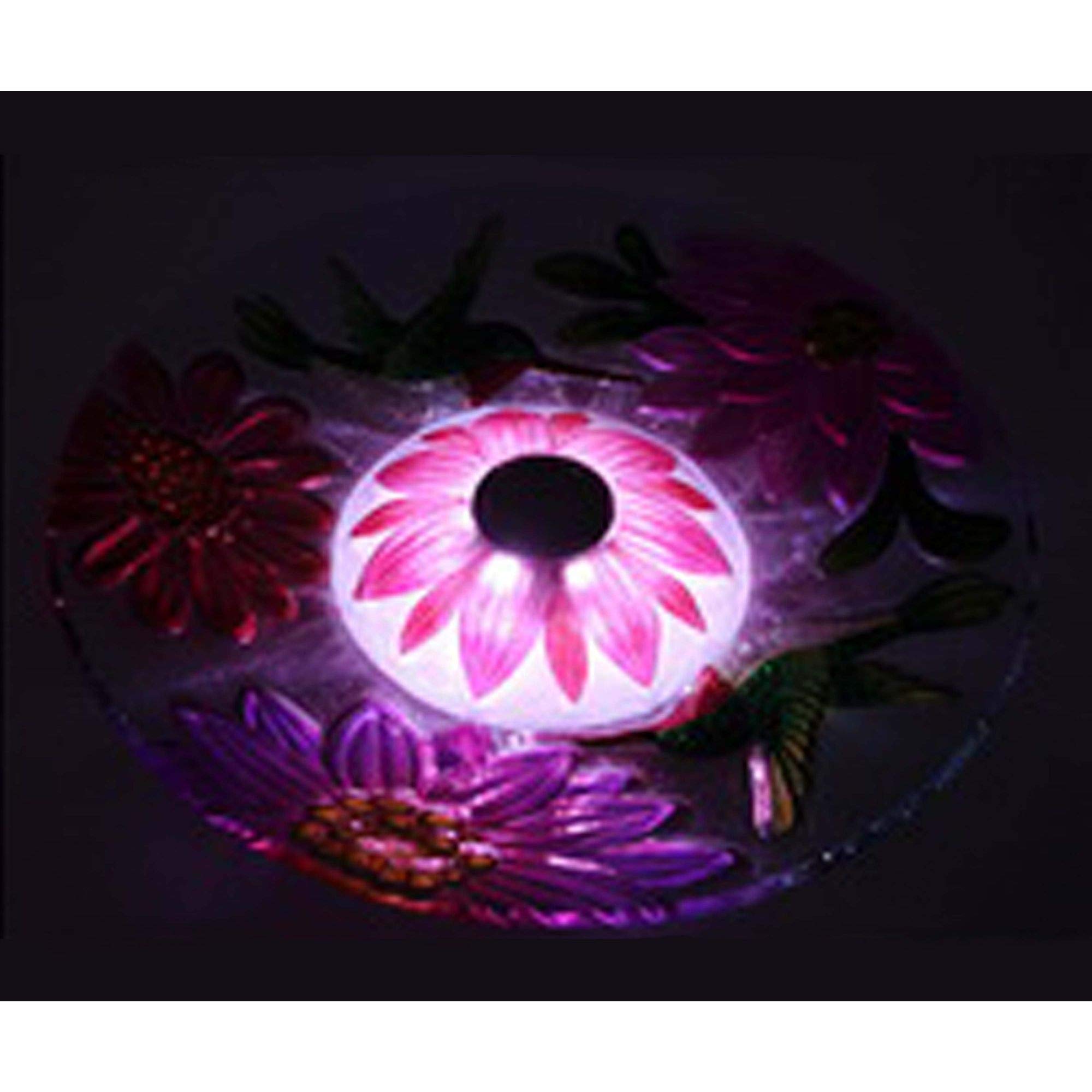 Hi-Line Gifts 21-Inch Solar Powered Hummingbird Bird Bath with Pink and Green Floral Design - Perfect for Garden, Patio, and Outdoor Decor