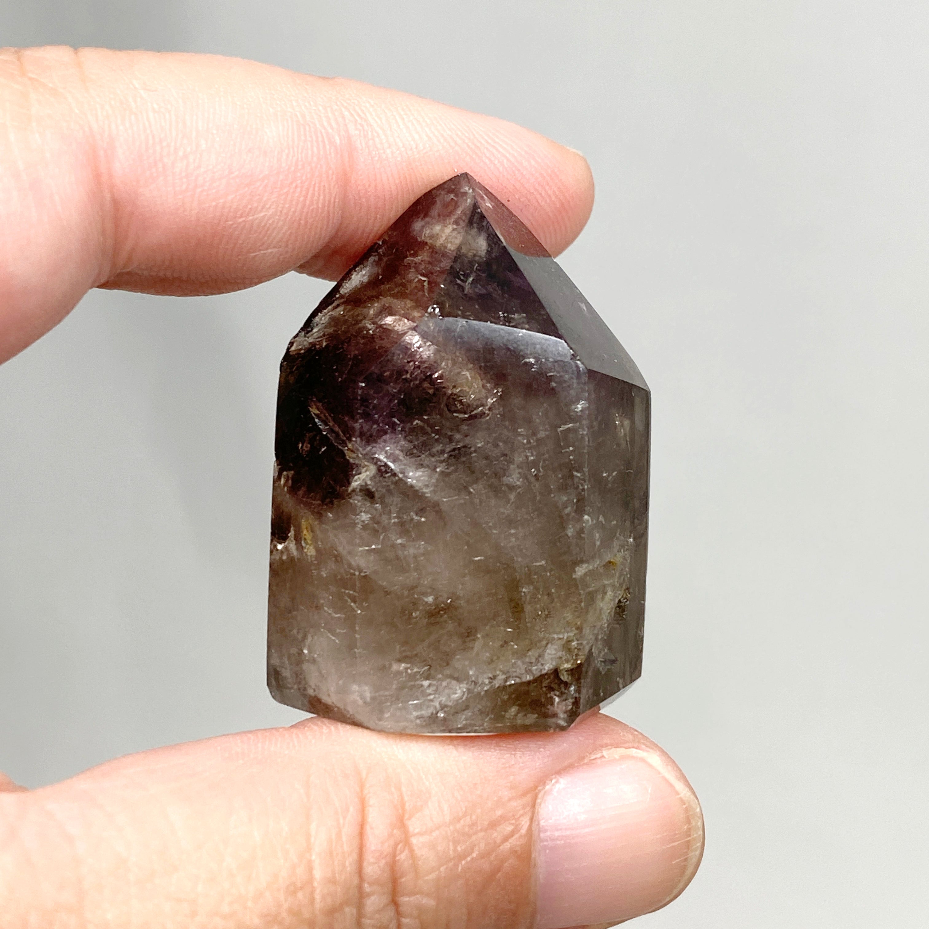 Natural Smokey Amethyst & Clear Quartz Crystal Point - Healing Stone CR3449 for Meditation, Reiki, and Home Decor