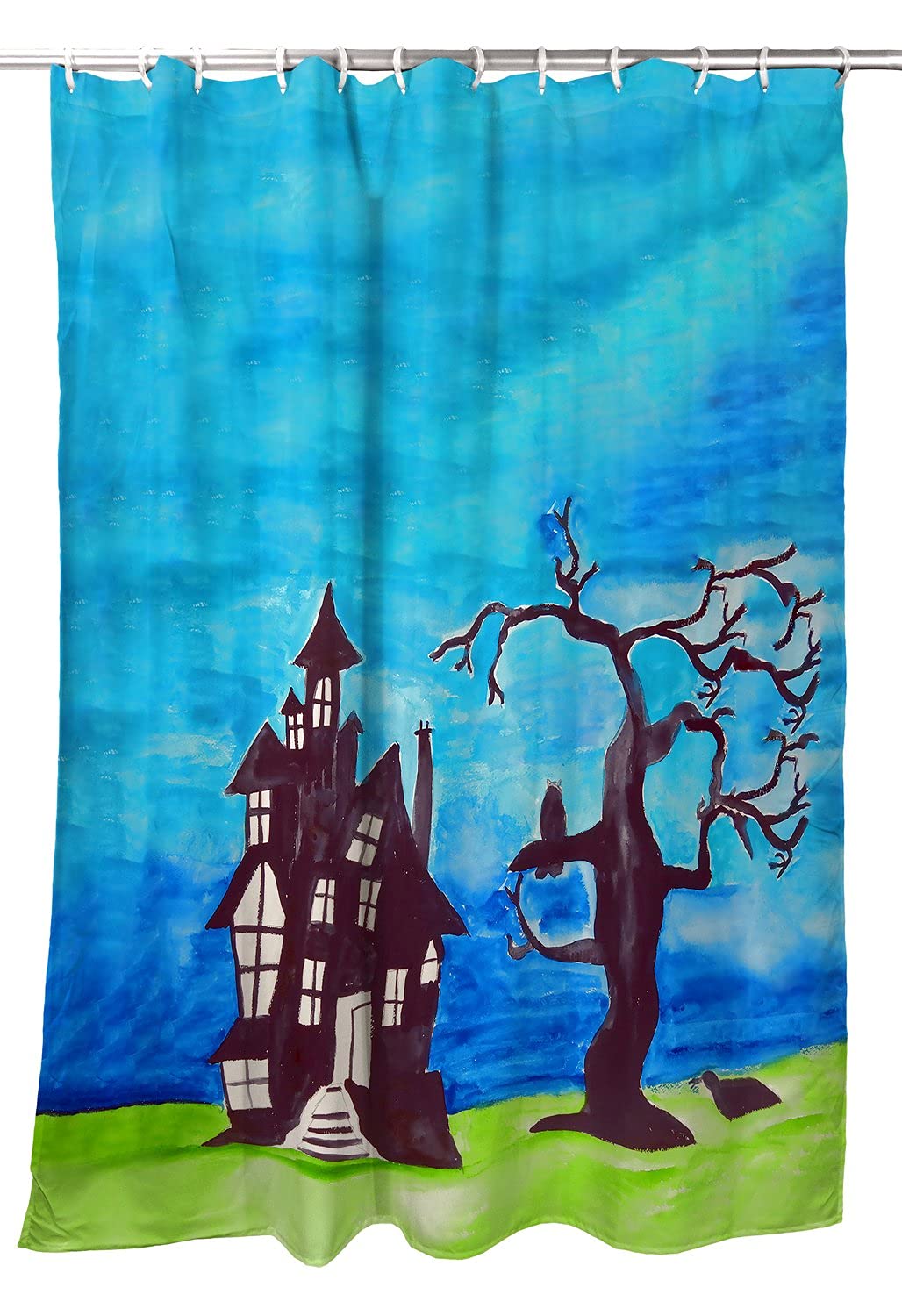 Betsy Drake Haunted House Halloween Shower Curtain - Spooky Gothic Bathroom Decor for Horror Theme Parties & Haunted House Decorations