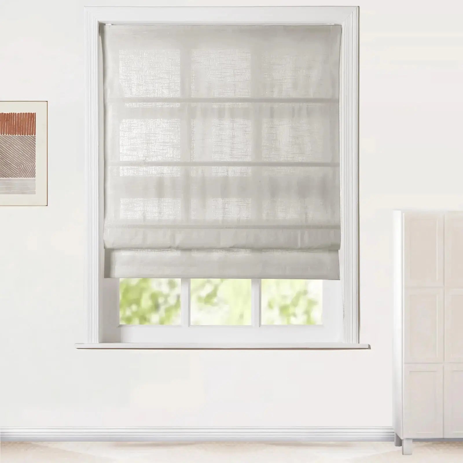 Jawara Linen Cotton Roman Shade with Cord Lift - Elegant Window Treatment for Living Room, Bedroom & Office