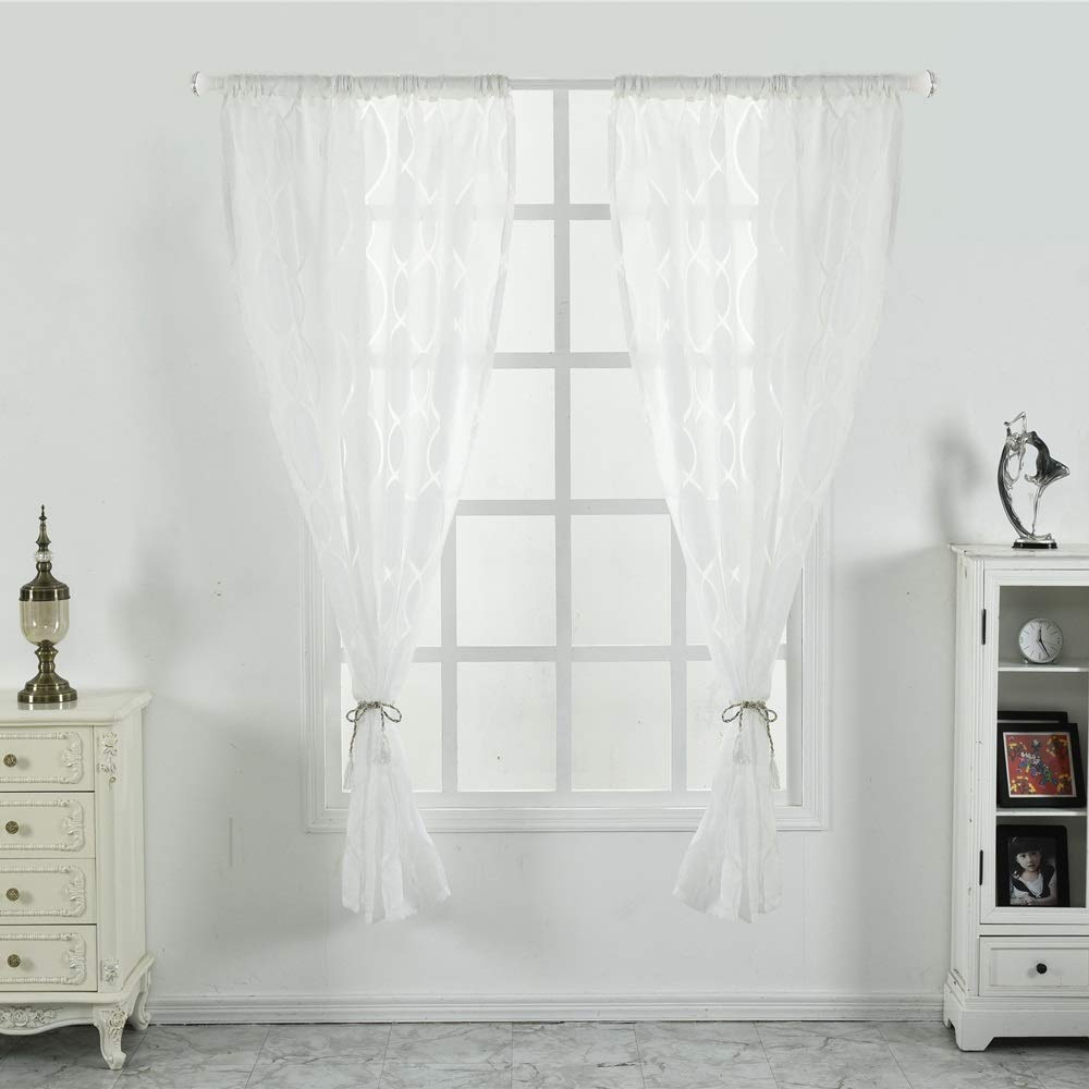 Abigail Privacy Polka Dot Pattern Gauze Curtains - Translucent Polyester Fiber Window Drapes with Pole Pocket for Easy Installation - Perfect for Living Room & Bedroom Decor