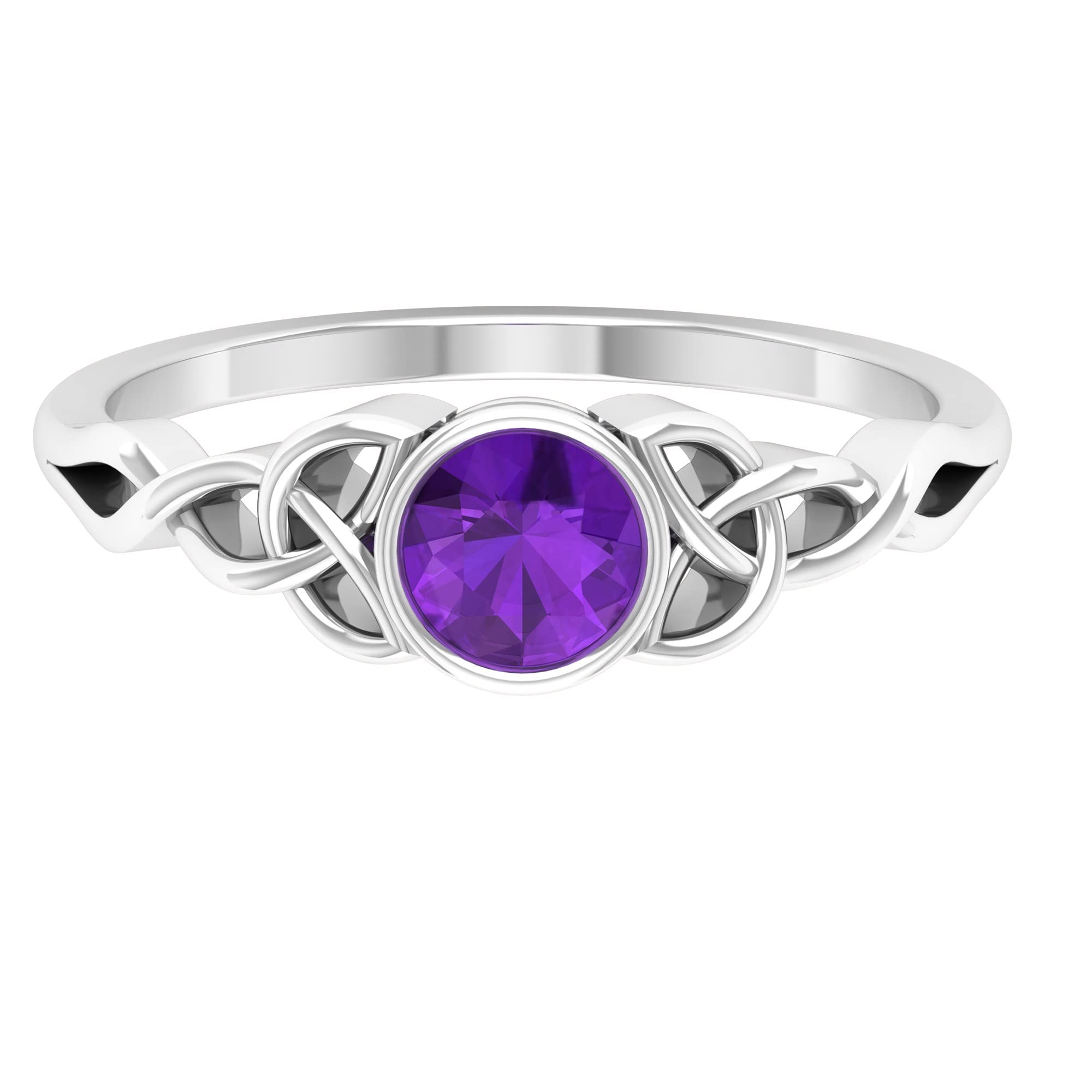 1/2 CT Natural Amethyst Ring for Women - 5MM Solitaire Ring in 14K Solid Gold, February Birthstone Jewelry, Celtic Design Violet Amethyst Ring | Perfect for Valentine's Day, Anniversary Gifts & Special Occasions