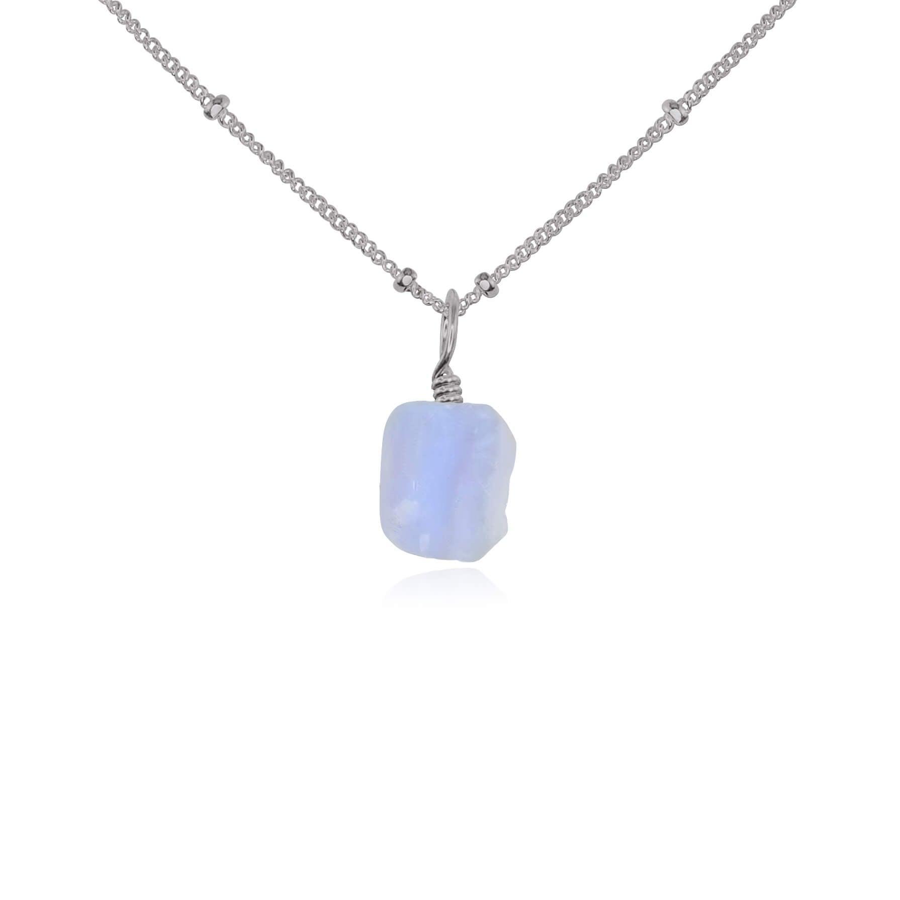 Tiny Raw Blue Lace Agate Pendant Necklace - Natural Stone Jewelry for Women - Perfect for Boho Style, Meditation & Everyday Wear