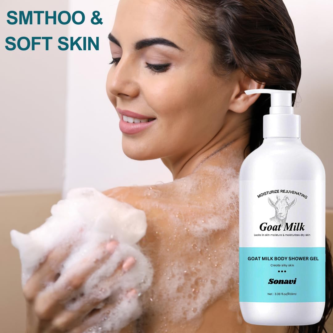 Goat Milk Shower Gel for Dry Skin - Moisturizing Body Wash for Men & Women - 400ml (Pack of 2) | Gentle Cleansing & Hydration for Sensitive Skin - Perfect for Daily Shower & Bath Routine