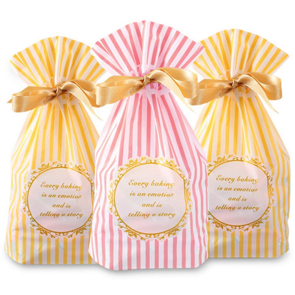 20 Pcs Pink & Yellow Stripe Treat Bags - 9.25