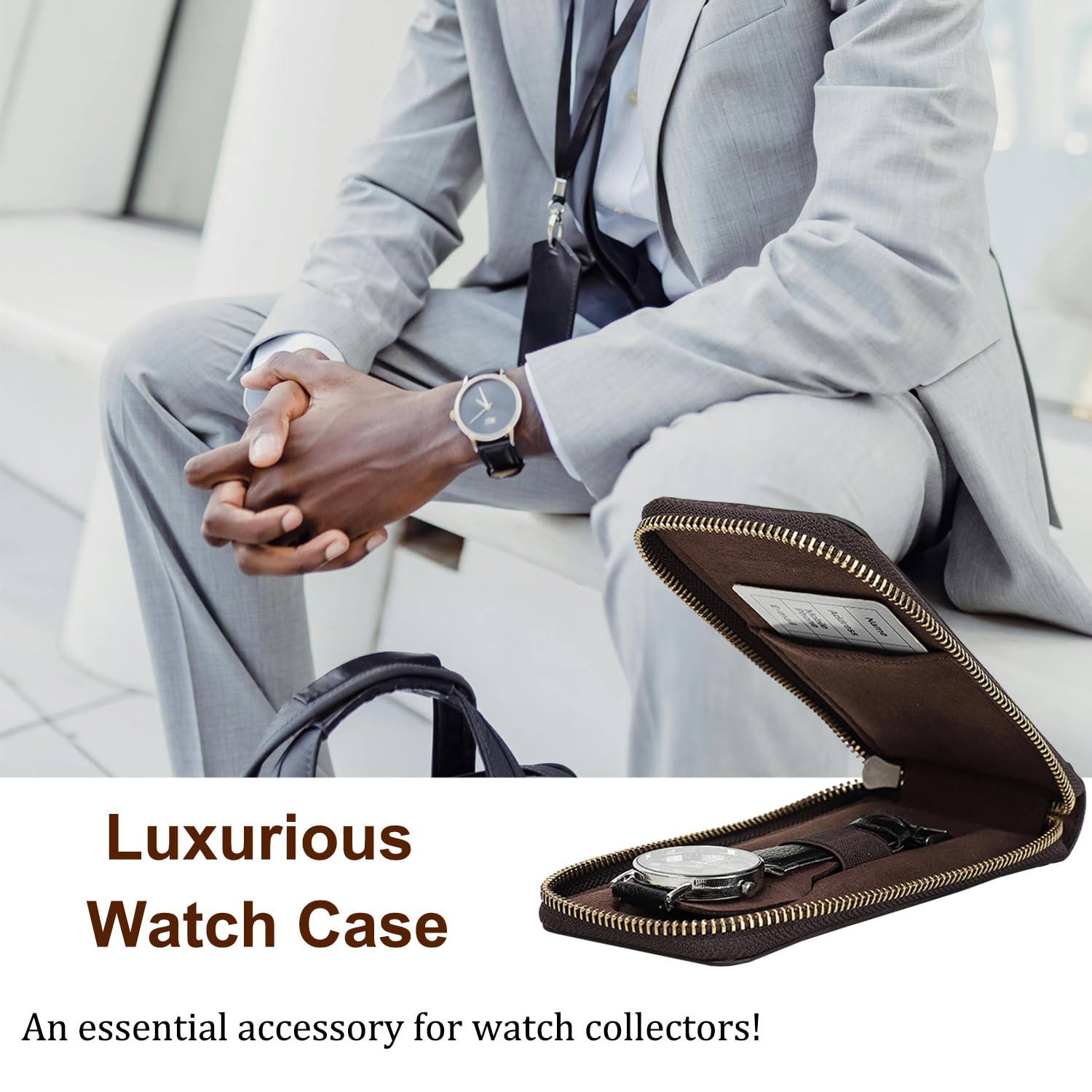 Genuine Leather Watch Travel Case for Men - Portable Watch Storage Organizer & Travel Pouch - Perfect for Business Trips, Vacations & Watch Collection Organization