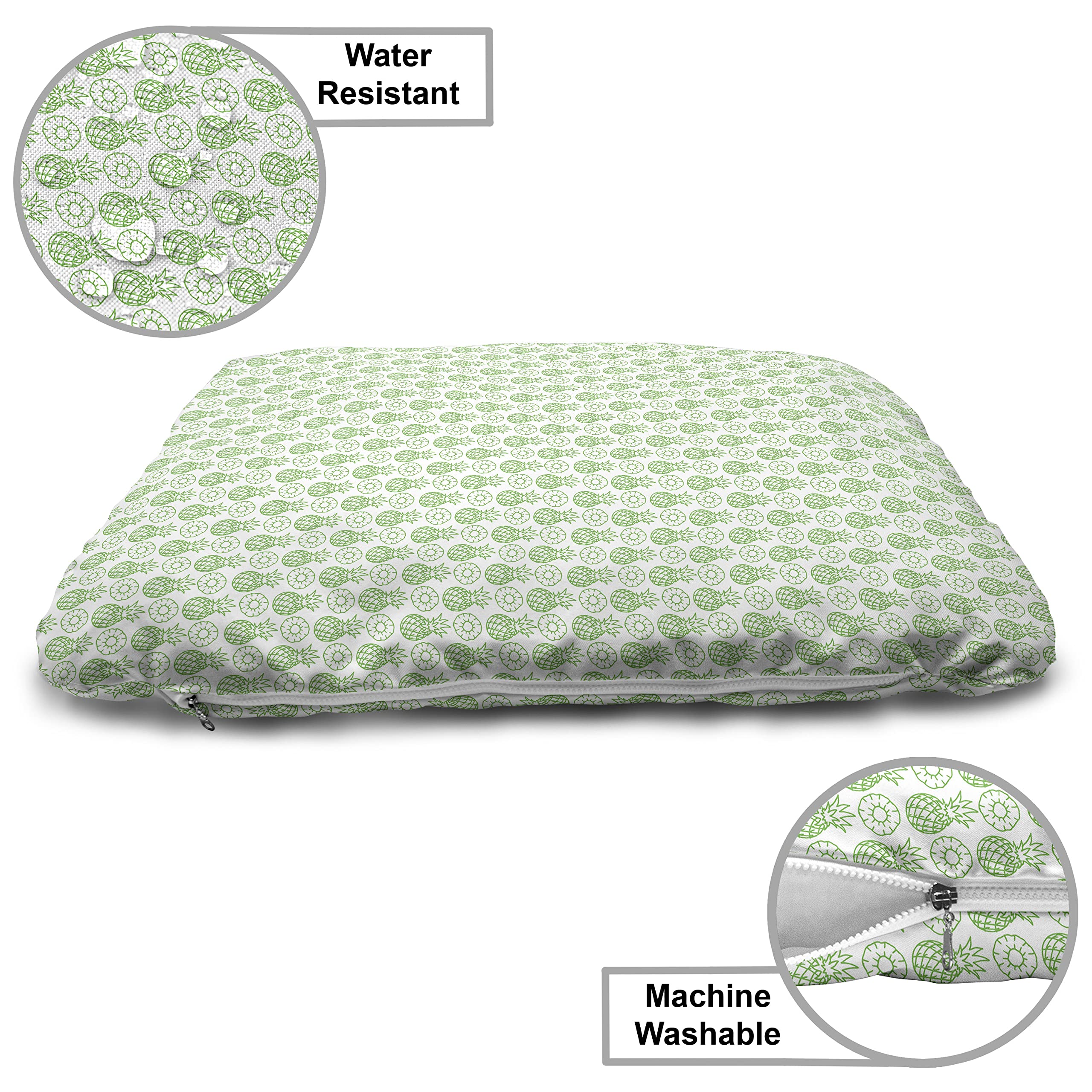 Lunarable Pineapple Wooden Dog House - Classic Monochrome Print with Pillow & Cover, X-Large Lime Green & White - Indoor/Outdoor Portable Pet Kennel for Small to Medium Dogs - Perfect for Backyard, Patio or Living Room Use