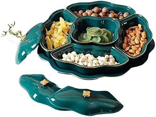 Creative Divided Serving Tray - 6 Compartment Rotating Ceramic Snack Dish for Candy, Nuts, Dried Fruits | Perfect for Living Room, Party, and Household Snack Storage