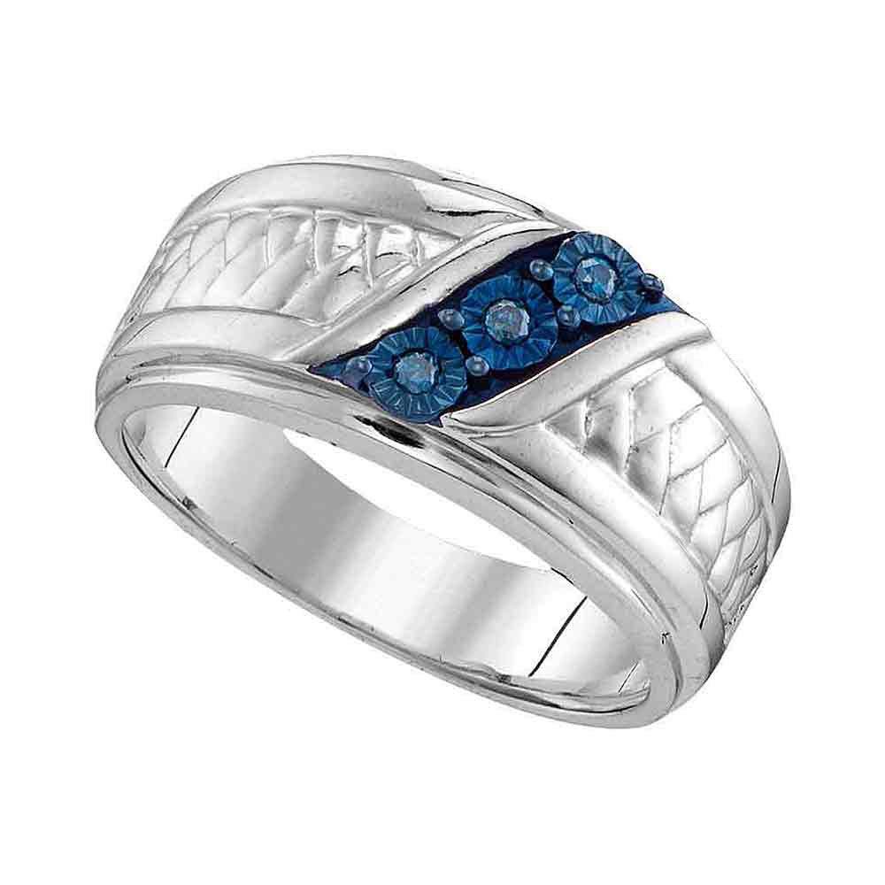 FB Jewels Sterling Silver Men's Round Blue Enhanced Diamond Wedding Band Ring - 1/20 CTTW, Size 10 - Perfect for Engagement, Anniversary & Special Occasion Gifts
