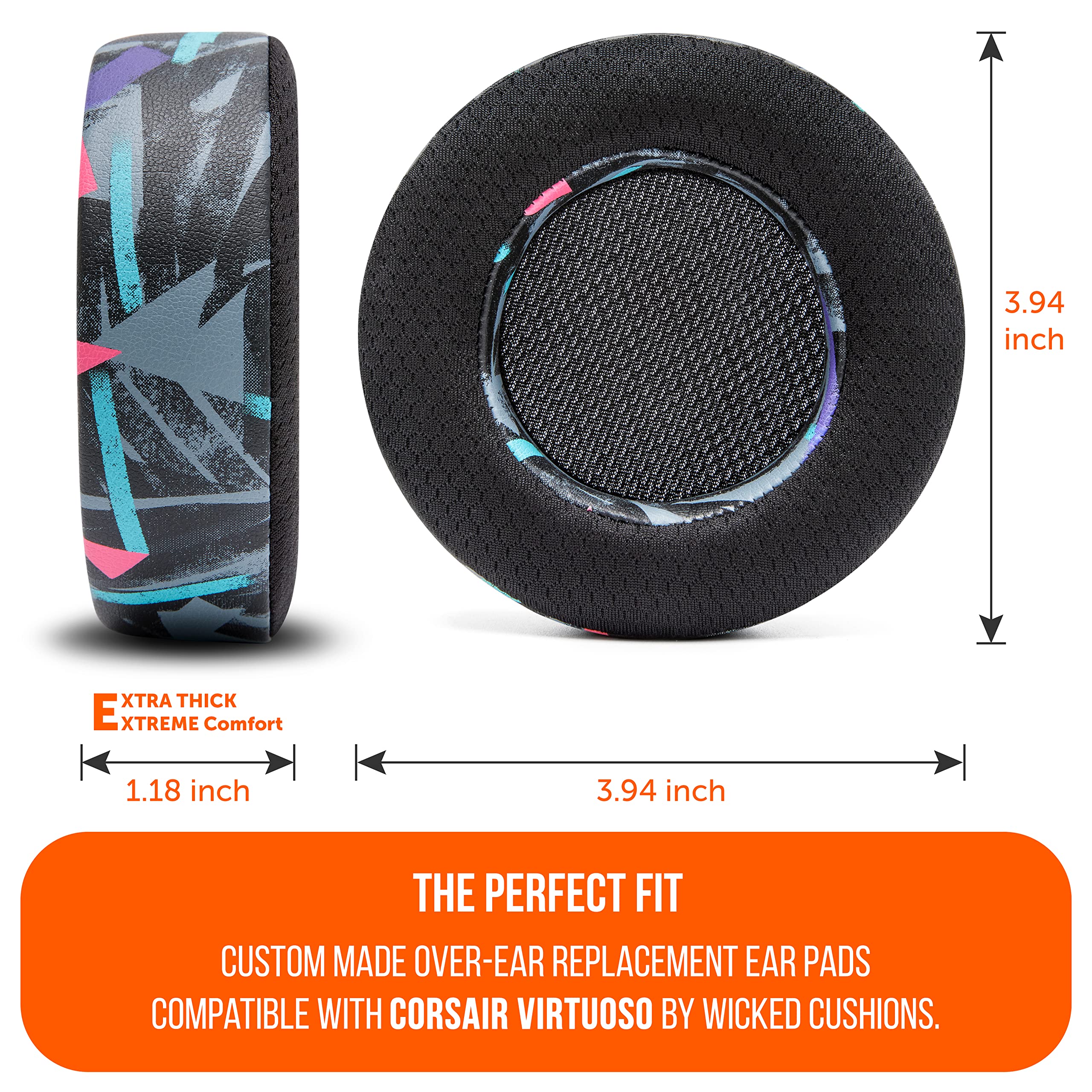 WC Freeze Virtuoso - Premium Hybrid Cooling Gel Earpads for Corsair Virtuoso Gaming Headset | Enhanced Comfort, Noise Isolation & Durability | 90s Black | Perfect for Long Gaming Sessions & Hot Climates