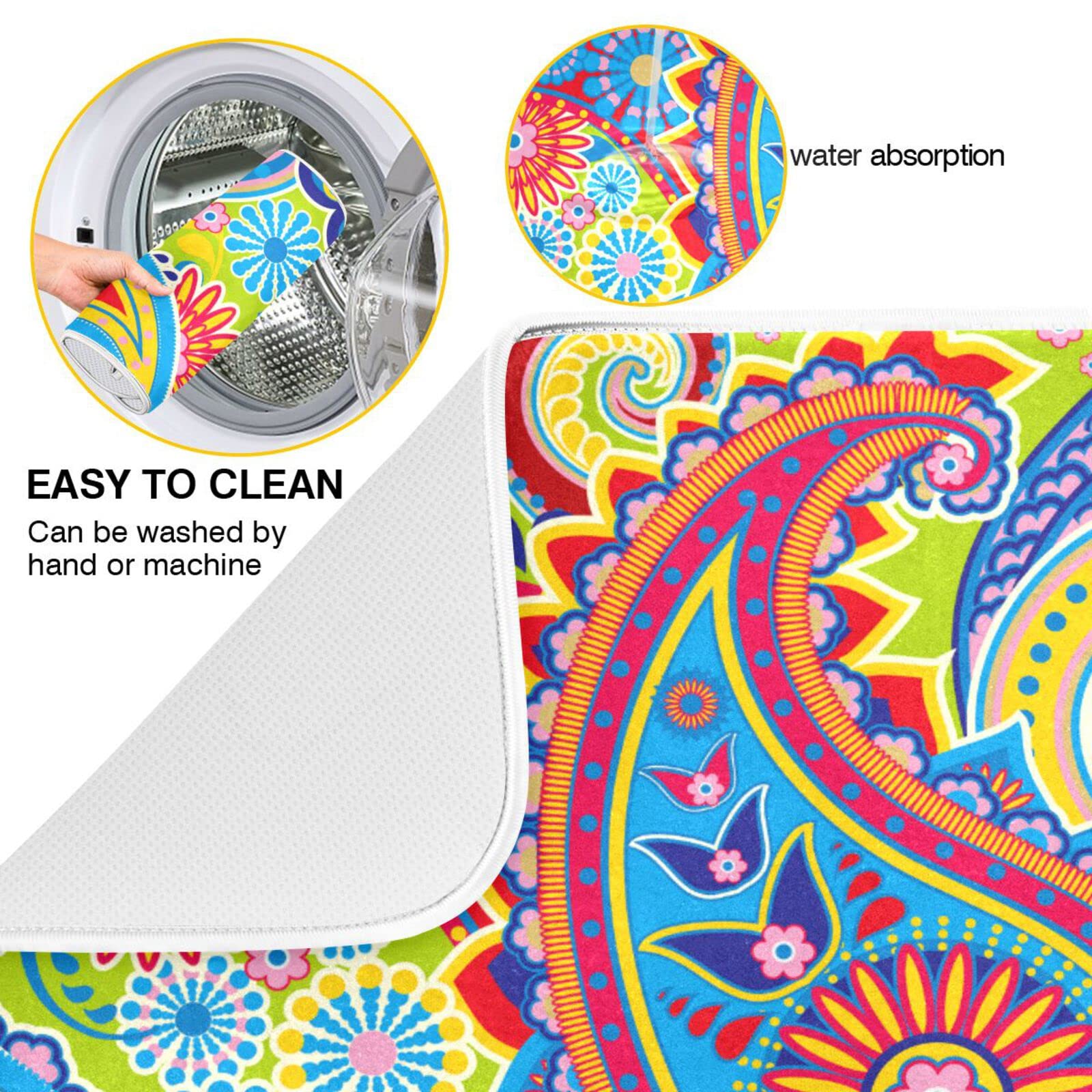 Paisley Dish Drying Mat - Microfiber Kitchen Countertop Drainer (16x18