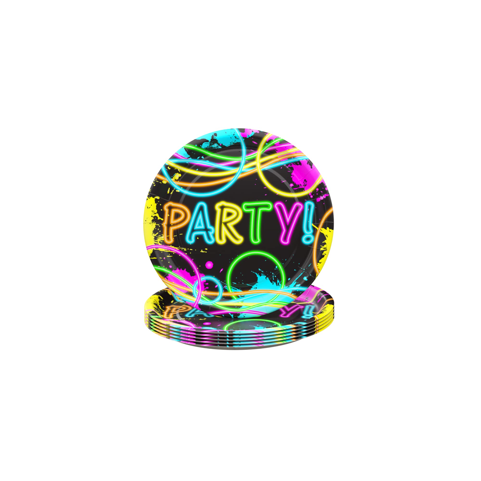 Blue Orchards Glow Party Supplies Pack for 16 Guests - Neon Plates, Blacklight Party Decorations & Birthday Party Essentials | Perfect for Neon Themed Birthday Parties, Rave Events & Glow-in-the-Dark Celebrations