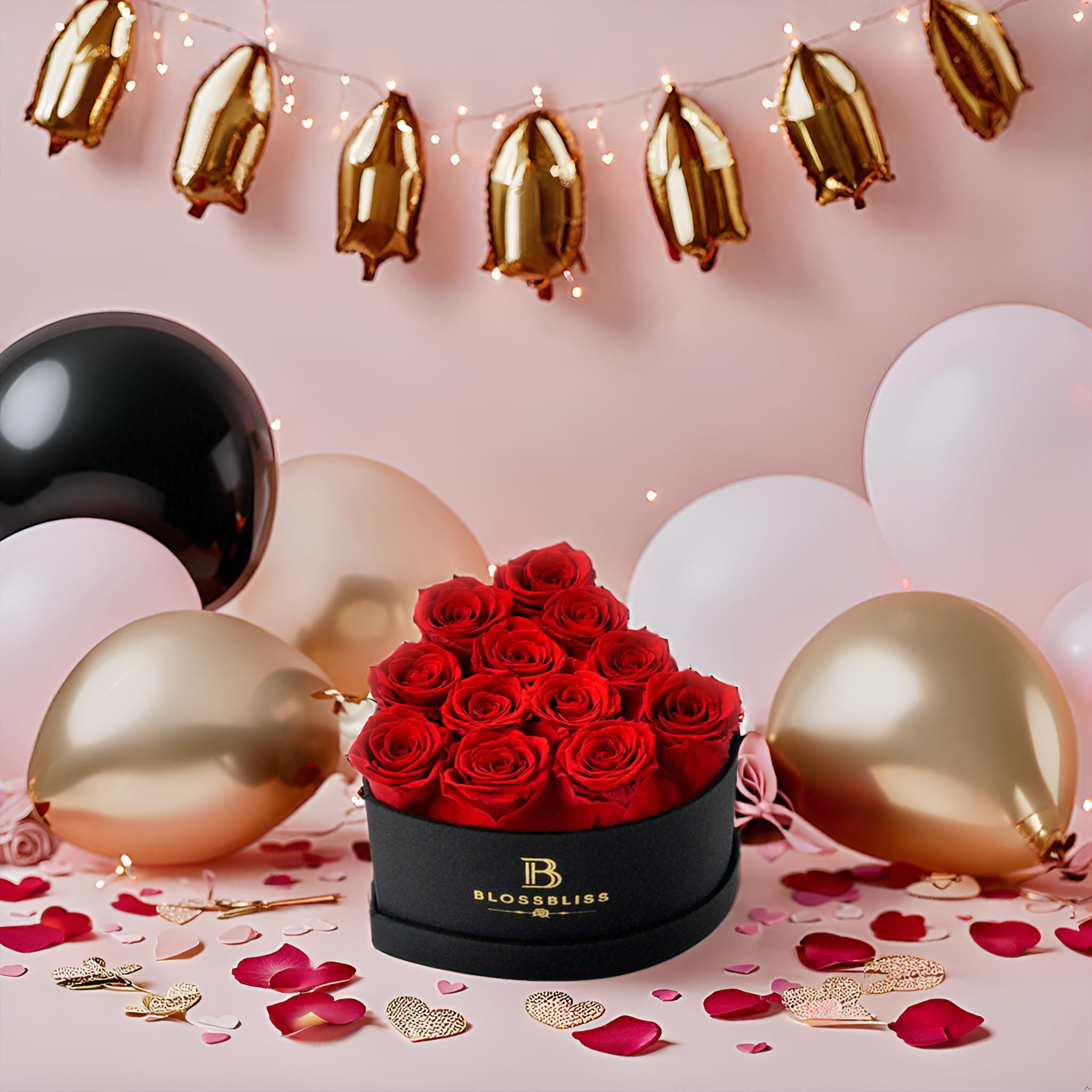 BLOSSBLISS 12-Piece Preserved Red Roses in Heart-Shaped Box - Eternal Love Gift for Wife, Anniversary, Valentine's Day & Mother's Day - Perfect for Romantic Surprises, Home Decor & Special Occasions