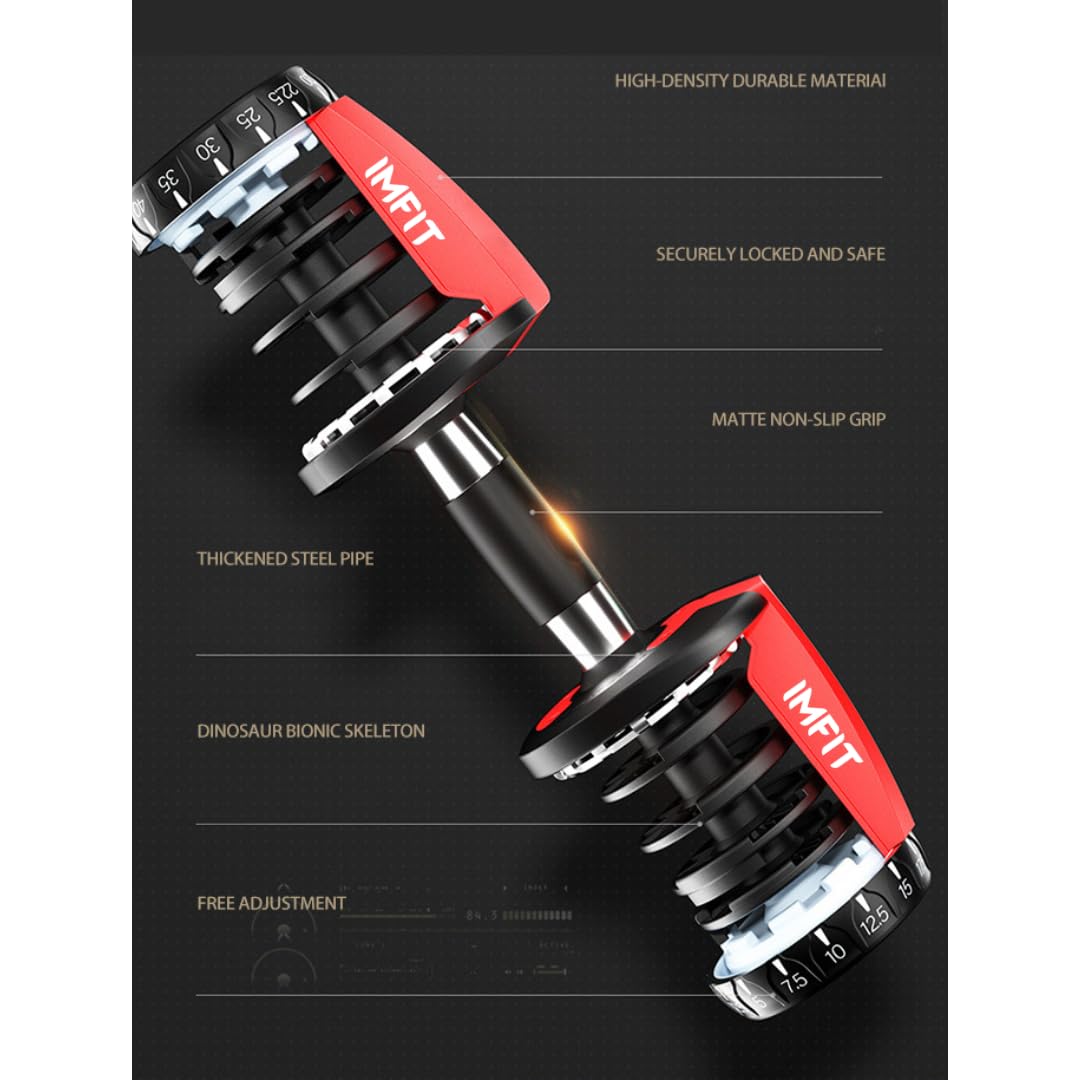 IMFit Adjustable Dumbbells 5-52.5lbs Set of 2 with Free Hand Grip - 15 Weight Settings, Space-Saving Design for Home Gym - Perfect for Strength Training, HIIT Workouts & Full-Body Exercises