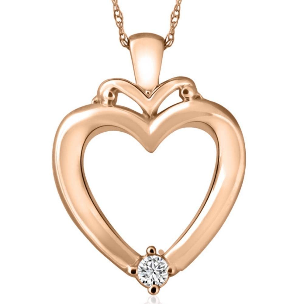 Solitaire Diamond Heart Pendant Necklace - 1 Inch in White, Rose or Yellow Gold - Perfect for Valentine's Day, Anniversary & Romantic Gifts