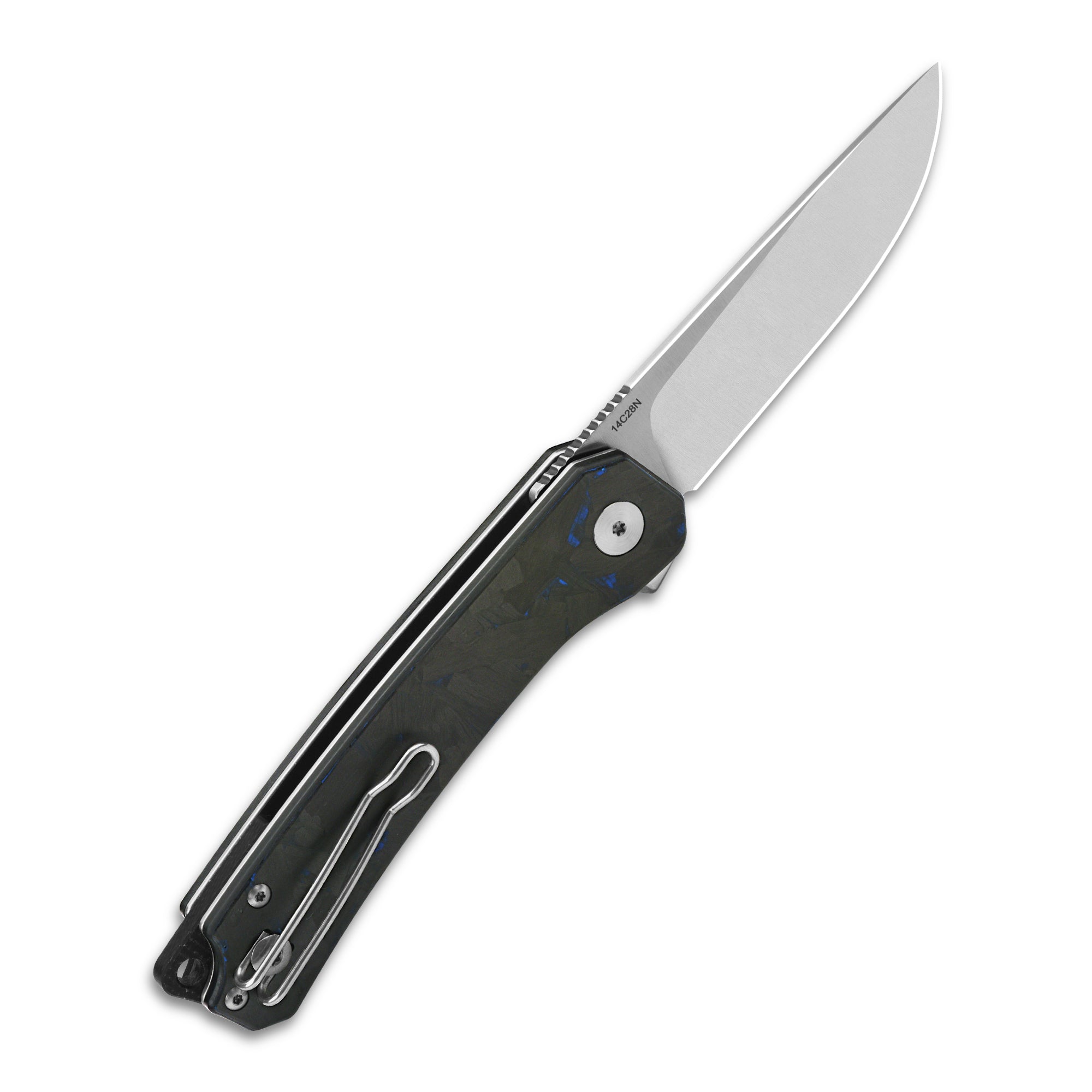 QSP Osprey Liner Lock Pocket Knife - 14C28N Stainless Steel Blade with Blue Shredded Carbon Fiber & G10 Handle - EDC, Camping, Hiking, Outdoor Survival Gear