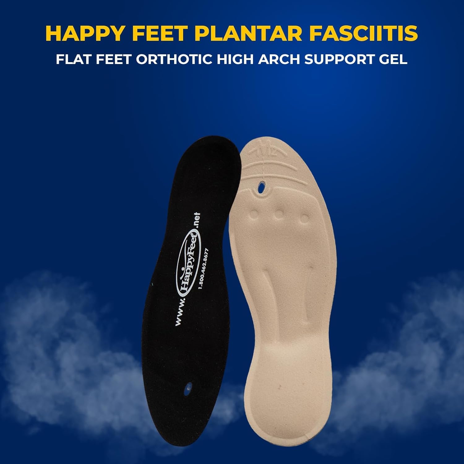 Happy Feet Plantar Fasciitis Relief Orthotic Insoles - Arch Support Gel Shoe Inserts for Flat Feet, Heel Pain - Comfortable Cushioning for Men & Women - Perfect for Running, Walking & Standing All Day