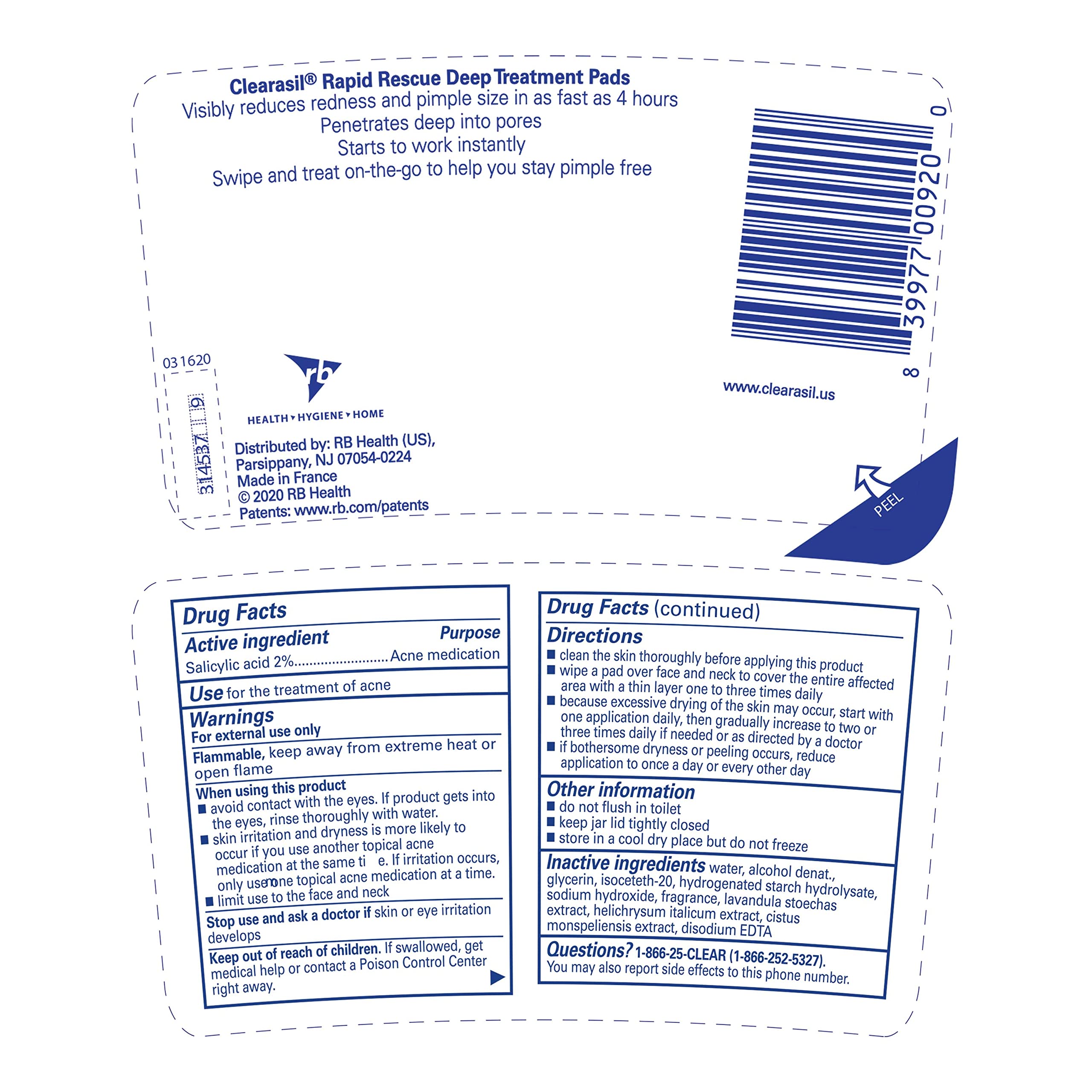 Clearasil Rapid Rescue Deep Treatment Acne Face Pads - Maximum Strength 2% Salicylic Acid Acne Medicine (90 Count) | Dermatologist-Recommended for Oily Skin & Breakout Control | Perfect for Daily Skincare Routine & Travel