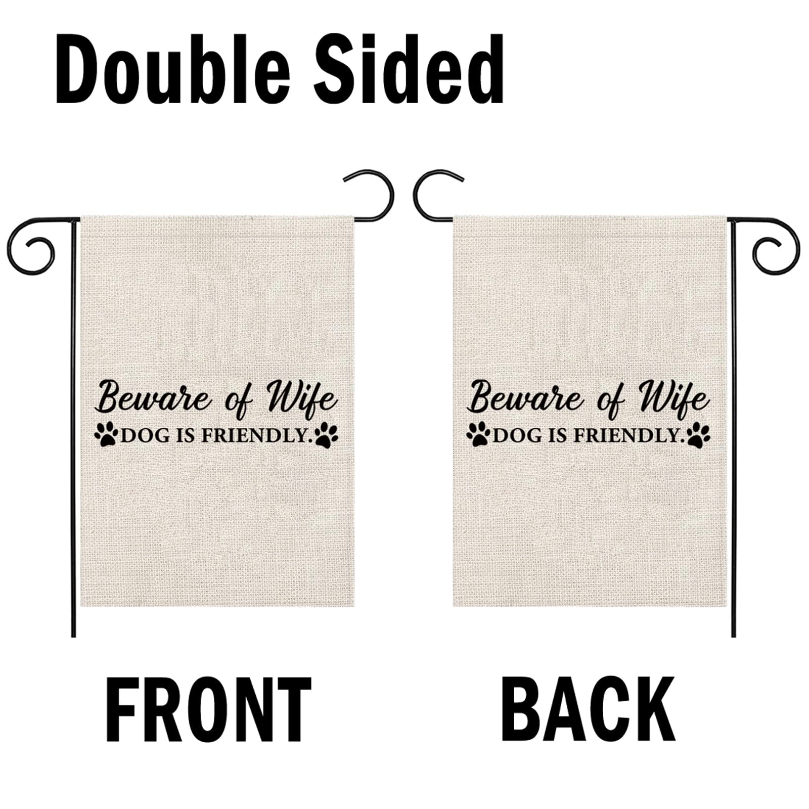 PWHAOO Funny 'Beware of Wife Dog is Friendly' Garden Flag - Cute Welcome Sign for Dog Lovers & Dog Moms - Perfect Outdoor Decor for Yards, Lawns & Pet-Friendly Homes (Wife Dog is Friendly Design)