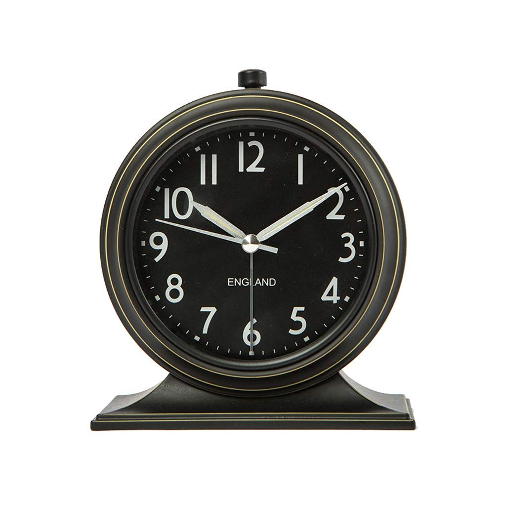 5 Inch Silent Analog Alarm Clock with Night Light - Retro Style Quartz Clock for Bedroom, Office & Desk - Battery Operated Non-Ticking Small Clock (Black) - Perfect for Nightstands, Dorms & Home Decor